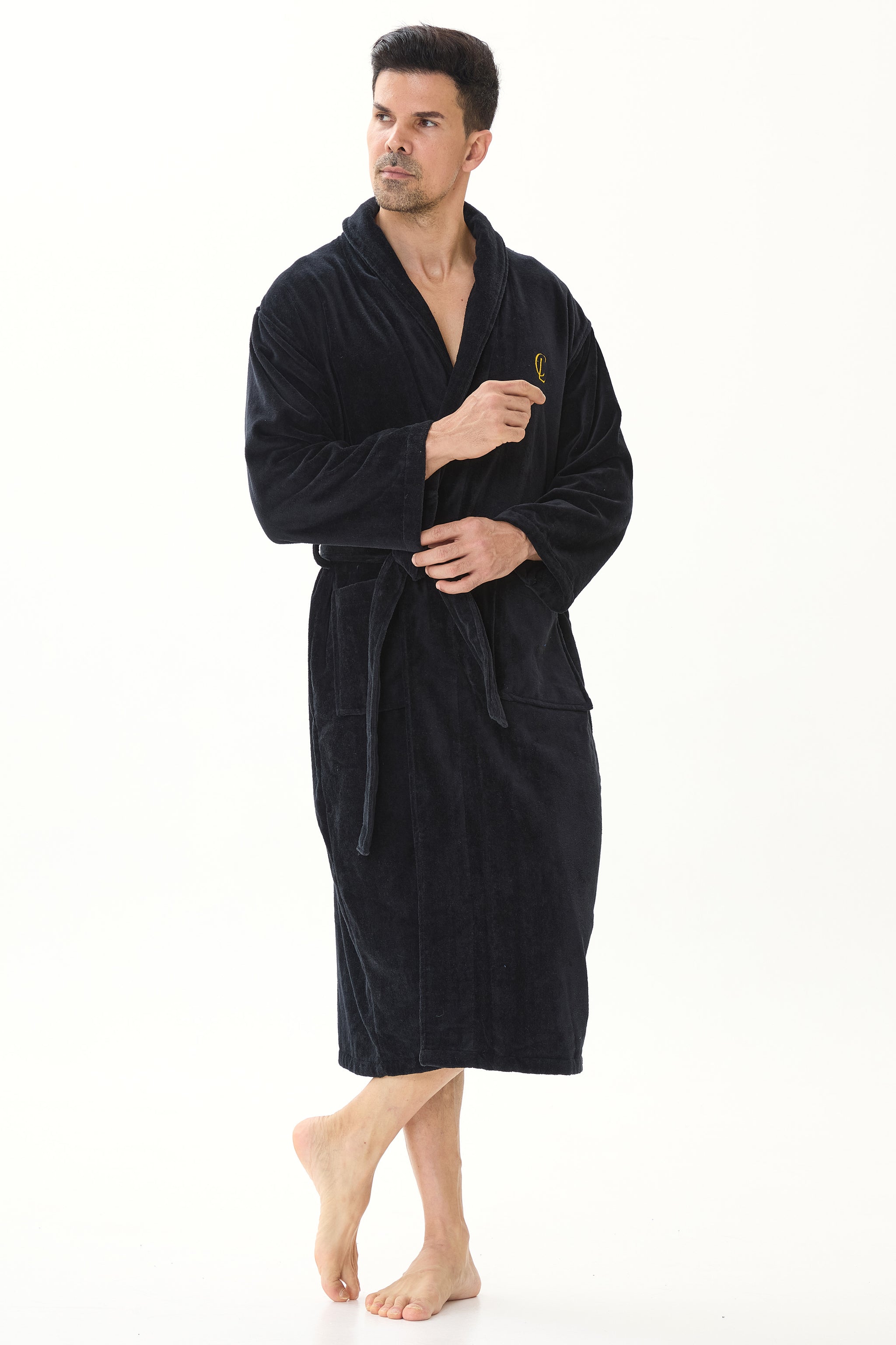 Jet Black Velvetica™ Shawl Luxury Bathrobe - Crescentt