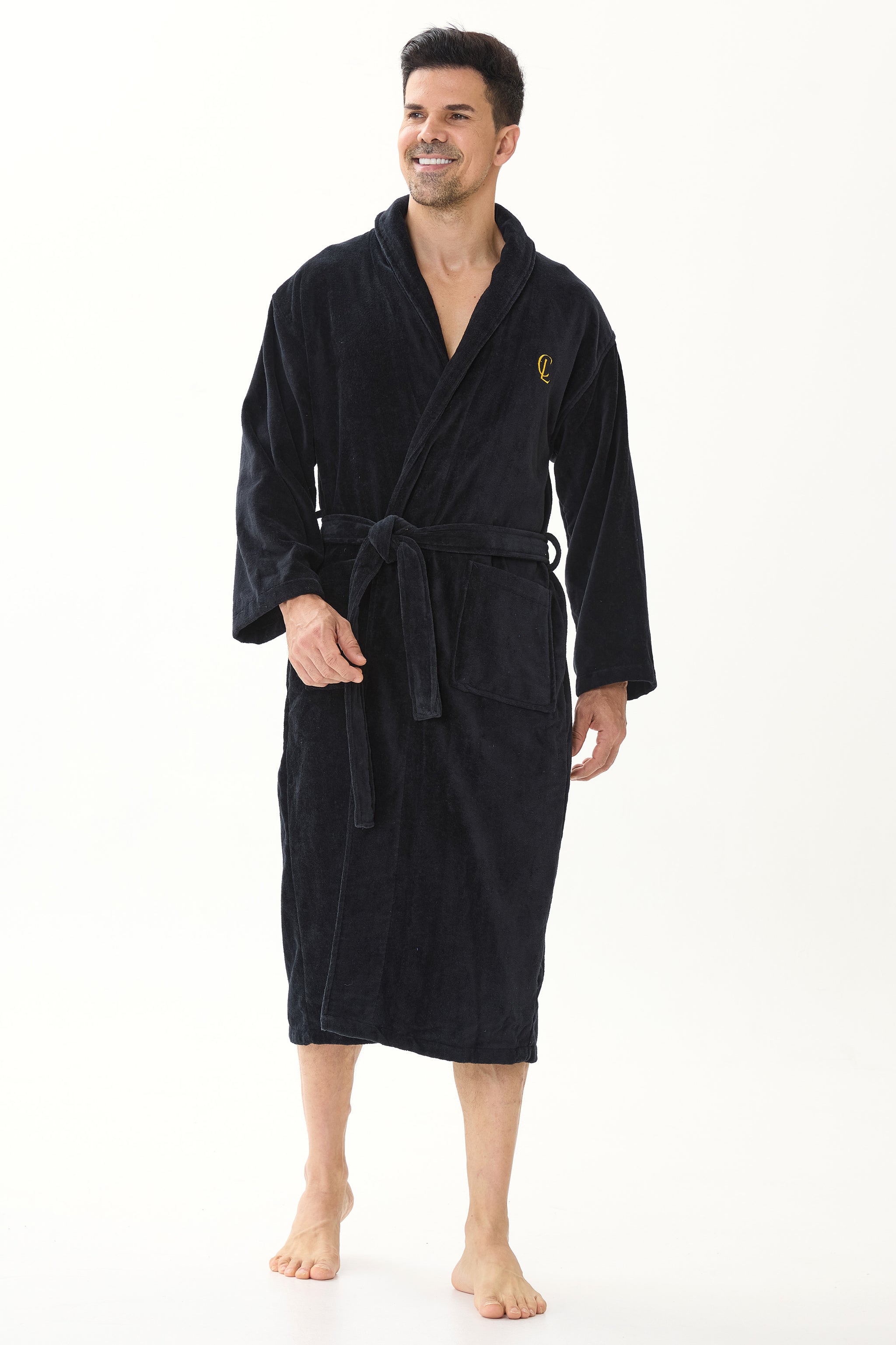 Jet Black Velvetica™ Shawl Luxury Bathrobe - Crescentt