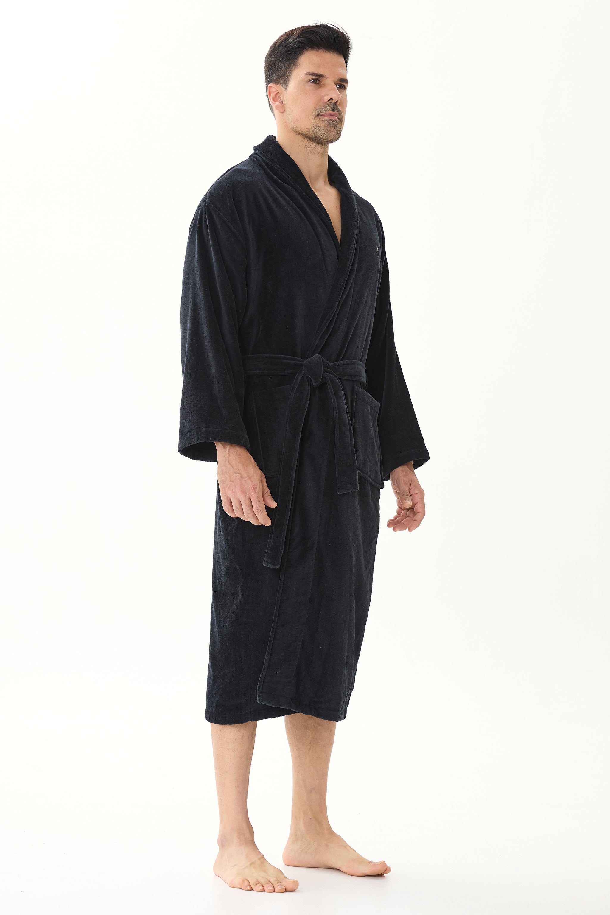 Jet Black Velvetica™ Shawl Luxury Bathrobe - Crescentt