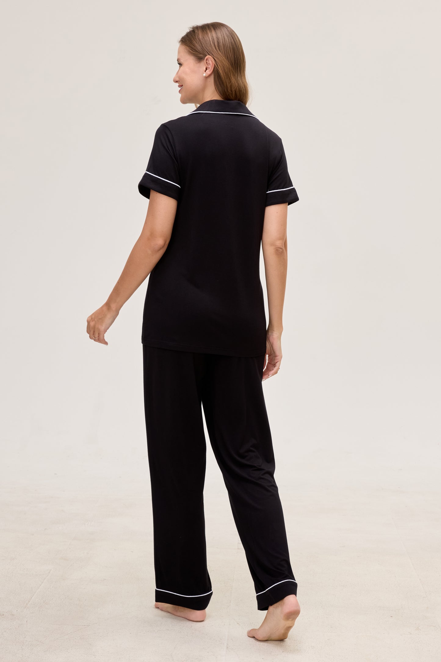 Royal Black Bamboo Silk™ Pajama Set – Short Sleeve & Pants