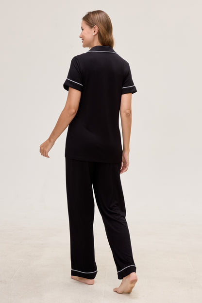 Royal Black Bamboo Silk™ Pajama Set – Short Sleeve & Pants