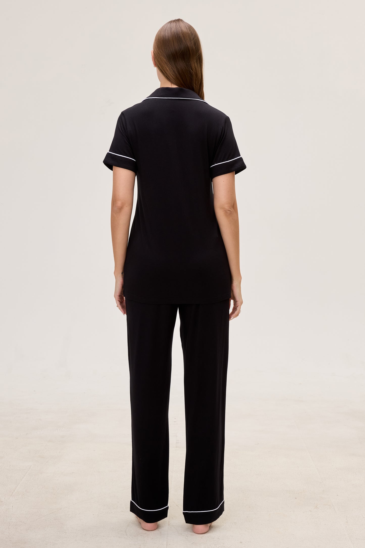 Royal Black Bamboo Silk™ Pajama Set – Short Sleeve & Pants