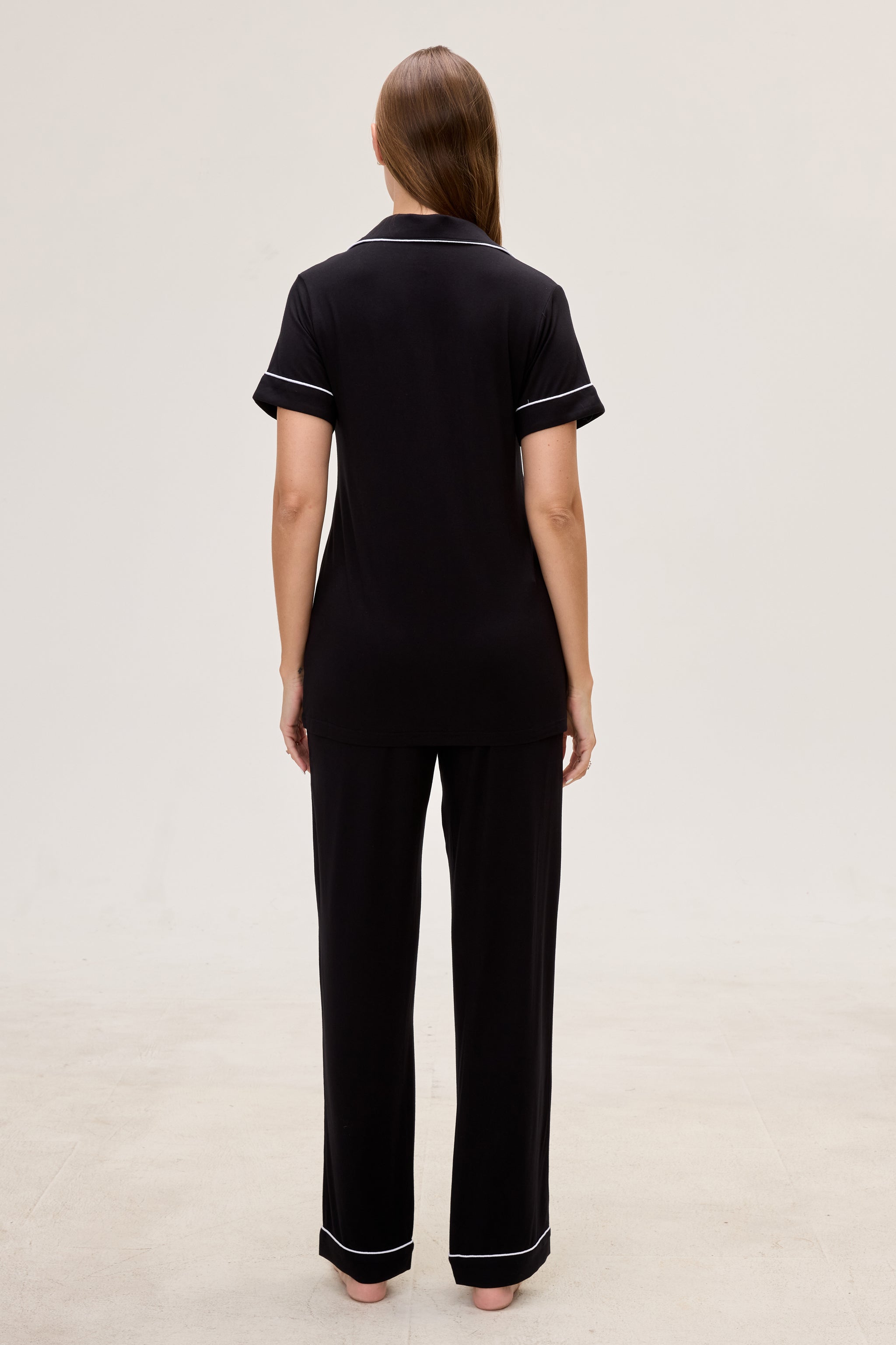 Royal Black Bamboo Silk™ Pajama Set – Short Sleeve & Pants - Crescentt
