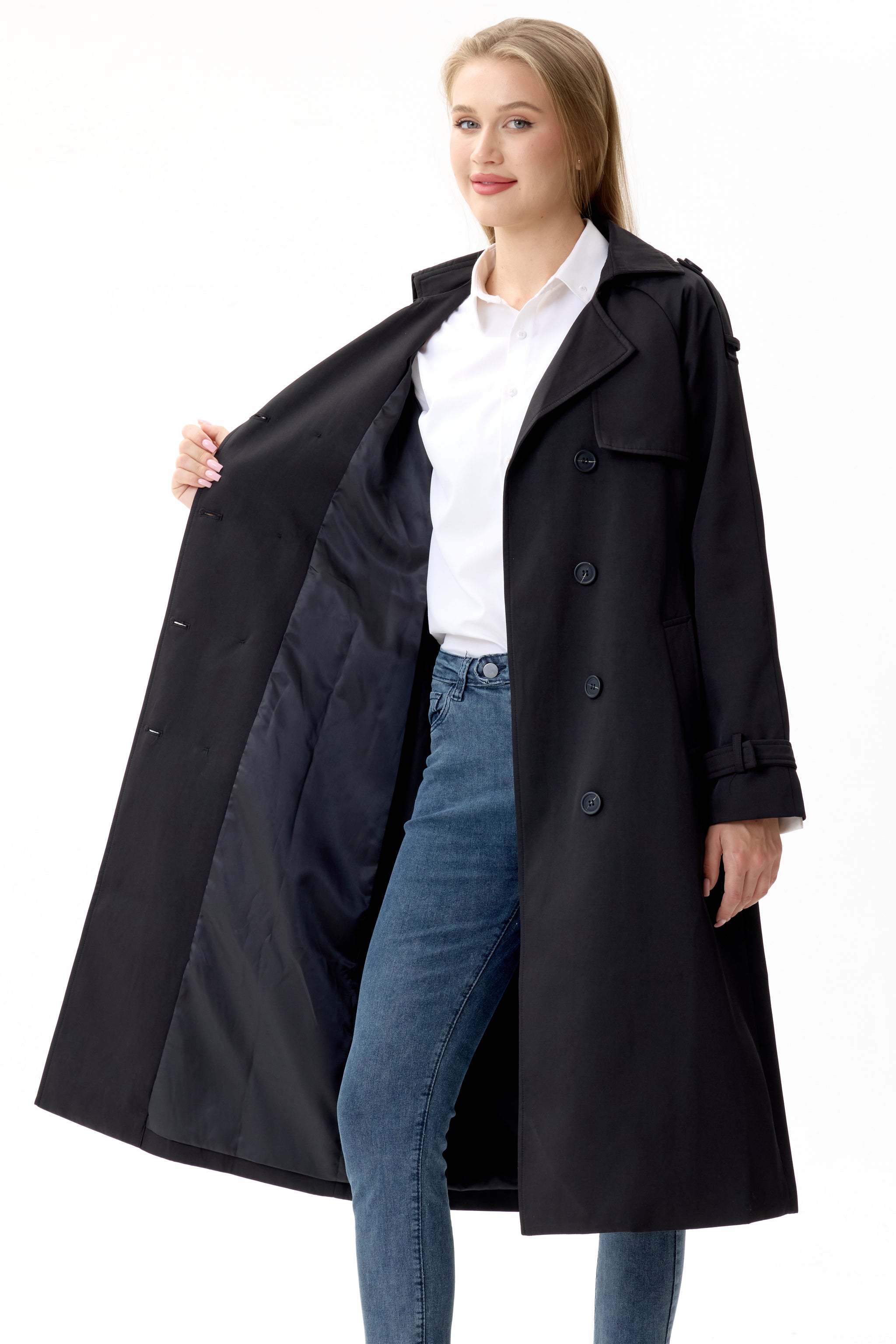 Timeless Black Marquise™ Water-Resistant Trench Coat - Crescentt