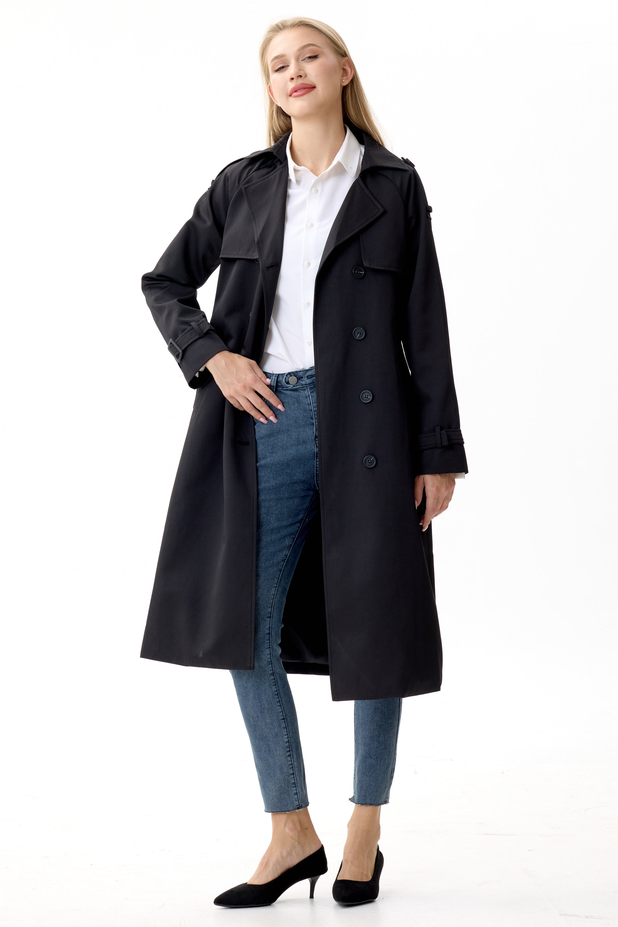 Timeless Black Marquise™ Water-Resistant Trench Coat - Crescentt