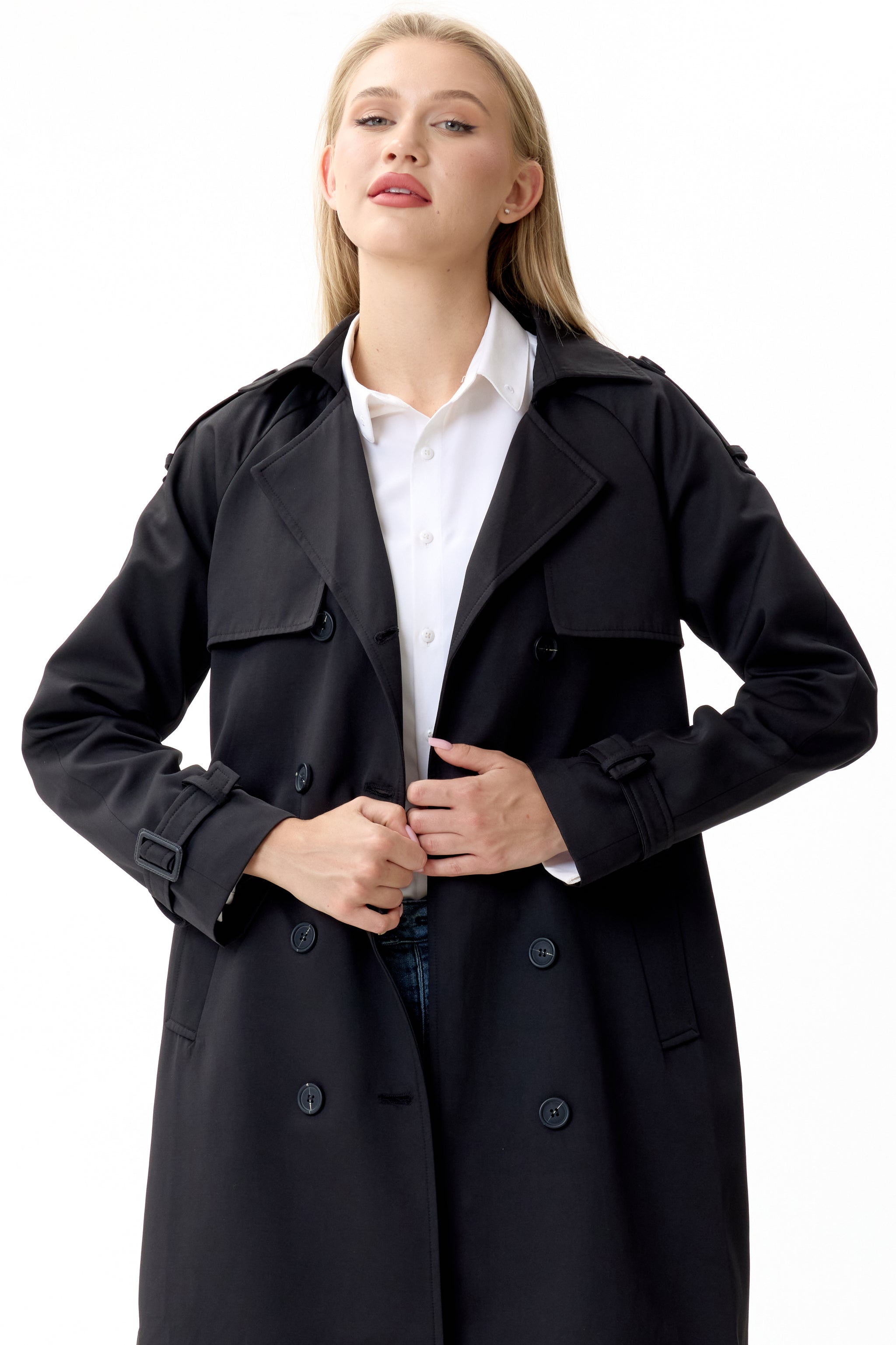 Timeless Black Marquise™ Water-Resistant Trench Coat - Crescentt