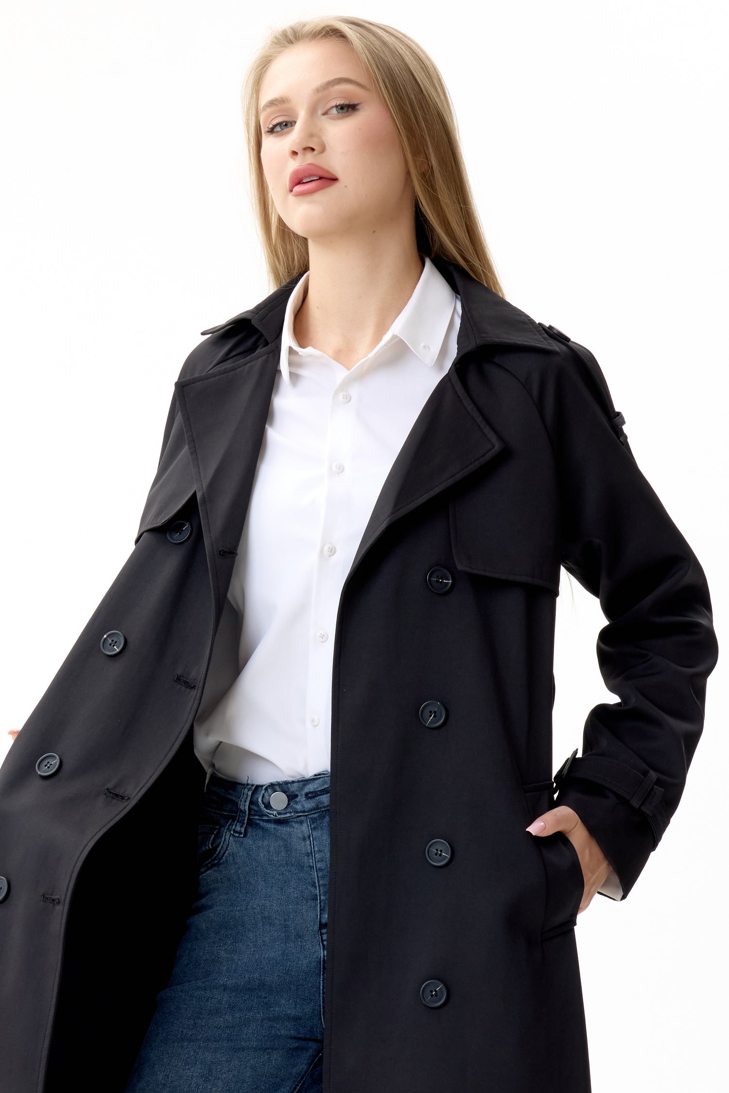 Timeless Black Marquise™ Water-Resistant Trench Coat - Crescentt