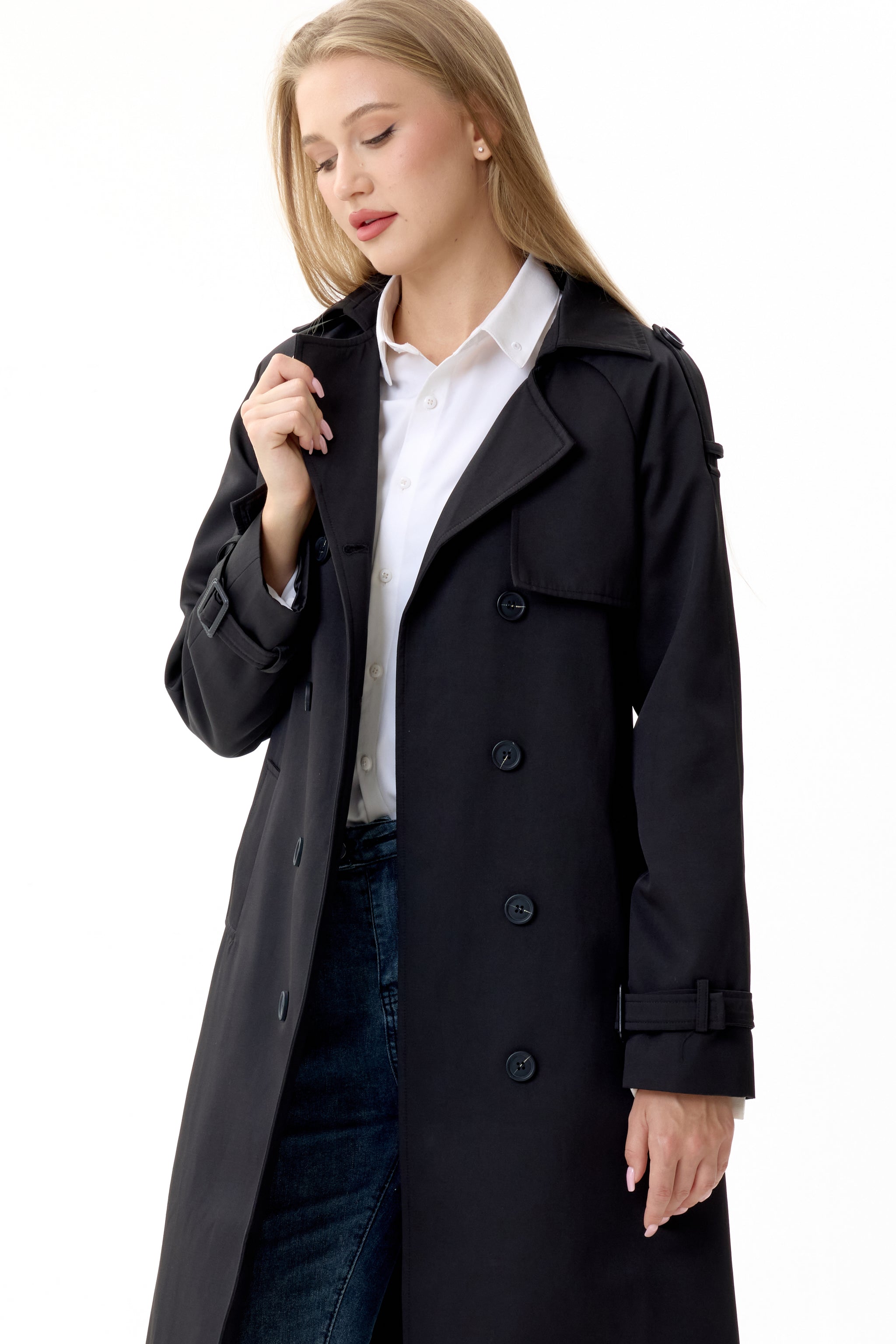 Timeless Black Marquise™ Water-Resistant Trench Coat - Crescentt