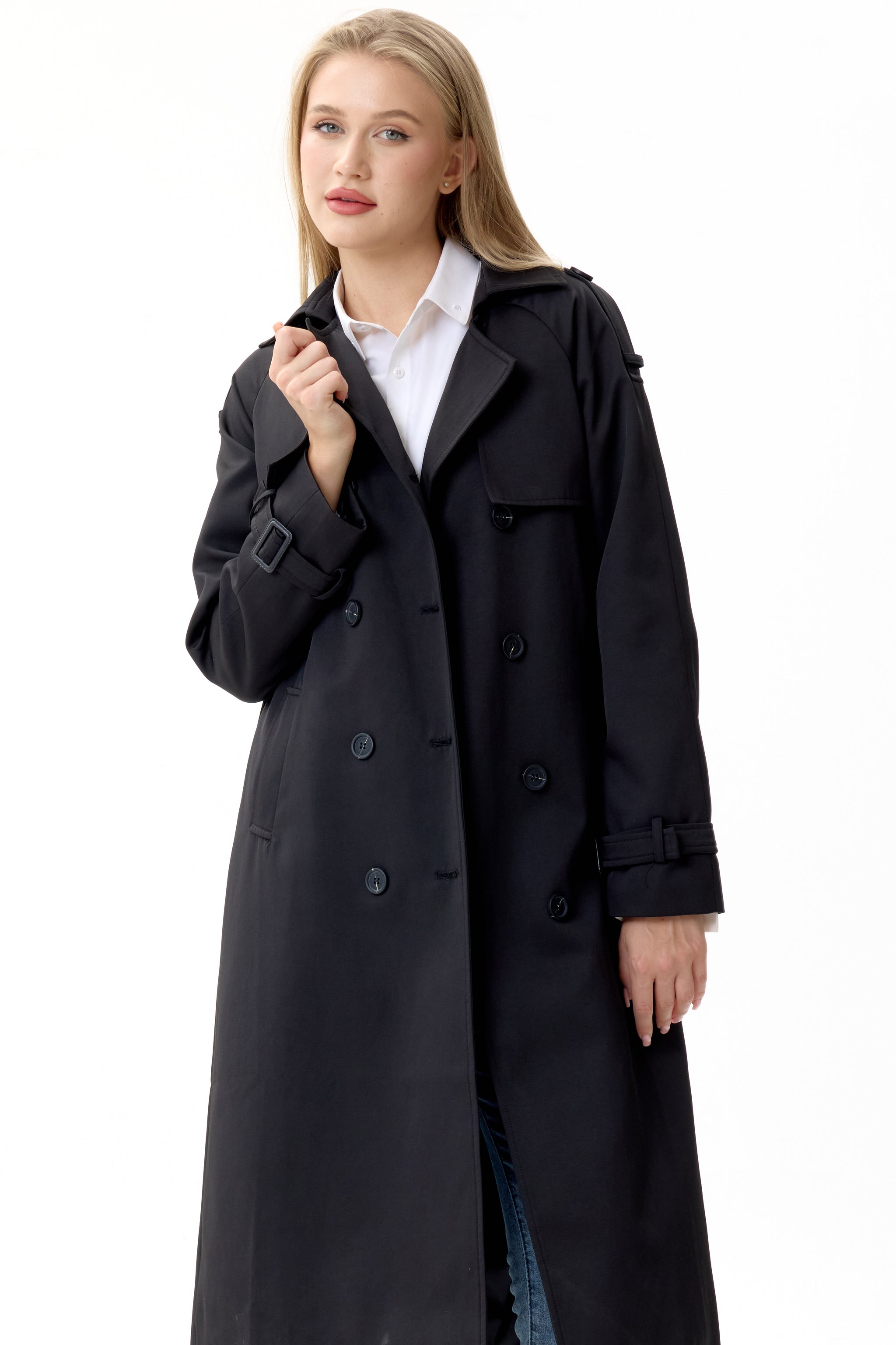 Timeless Black Marquise™ Water-Resistant Trench Coat - Crescentt