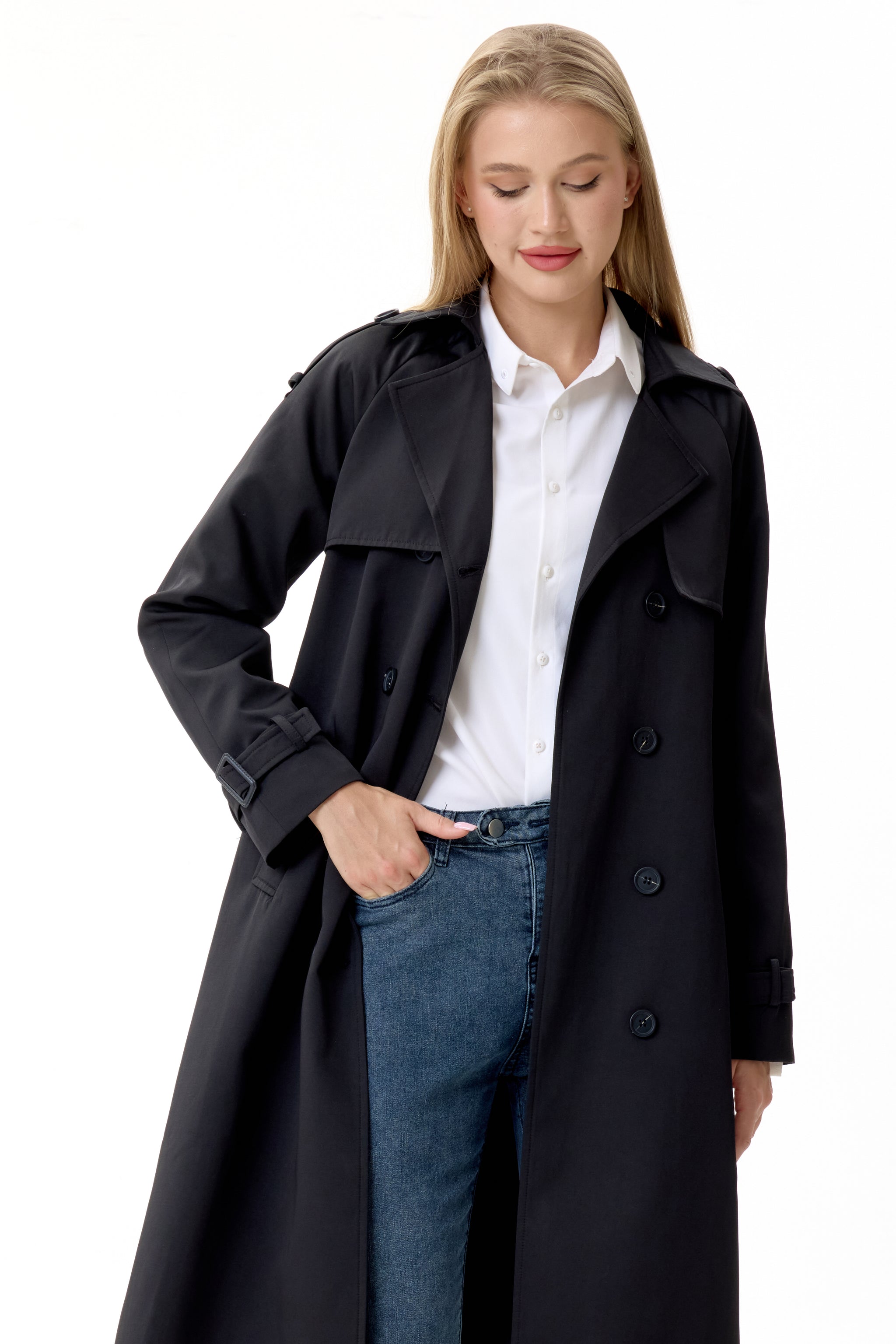 Timeless Black Marquise™ Water-Resistant Trench Coat - Crescentt