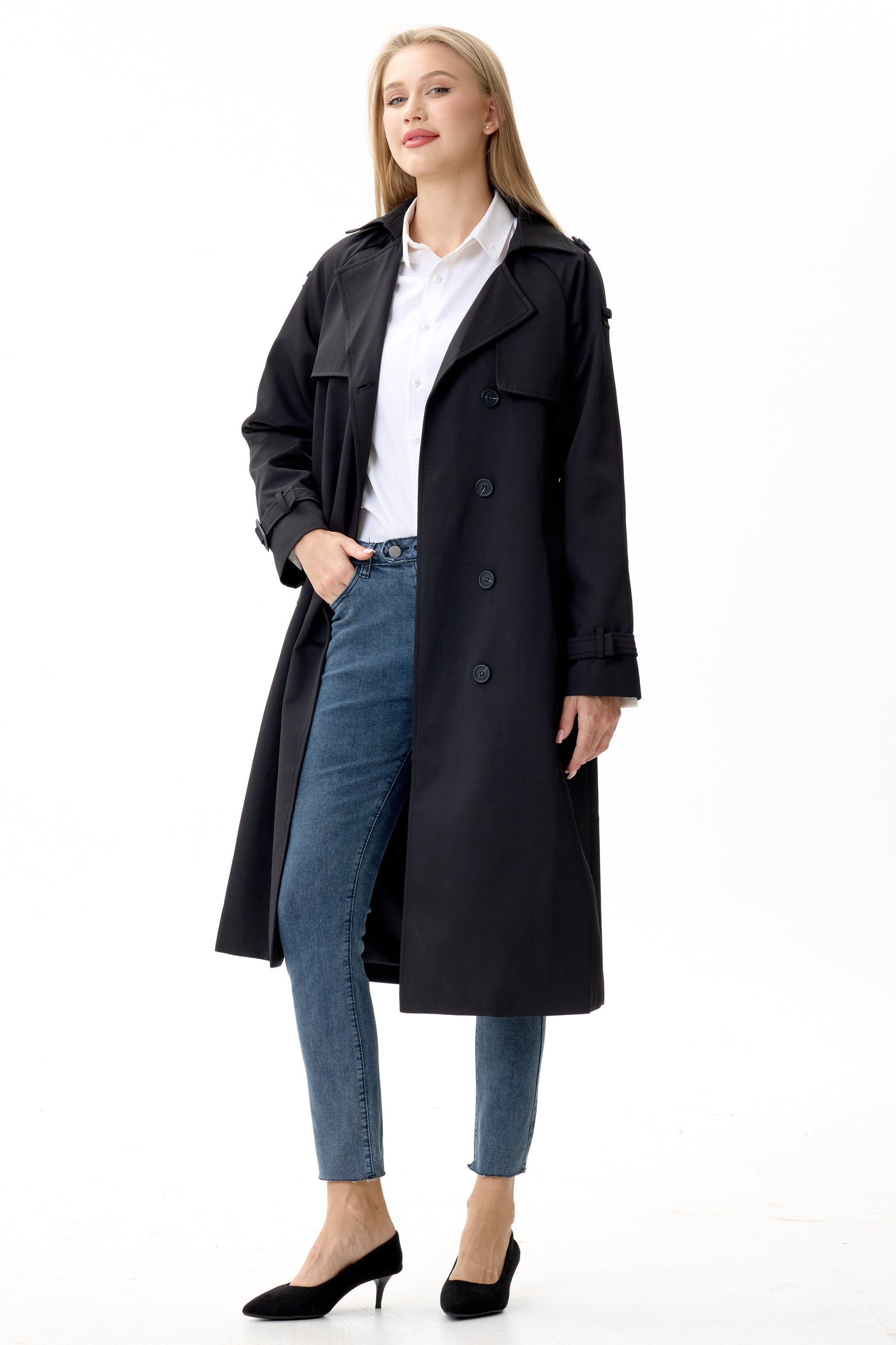 Timeless Black Marquise™ Water-Resistant Trench Coat - Crescentt
