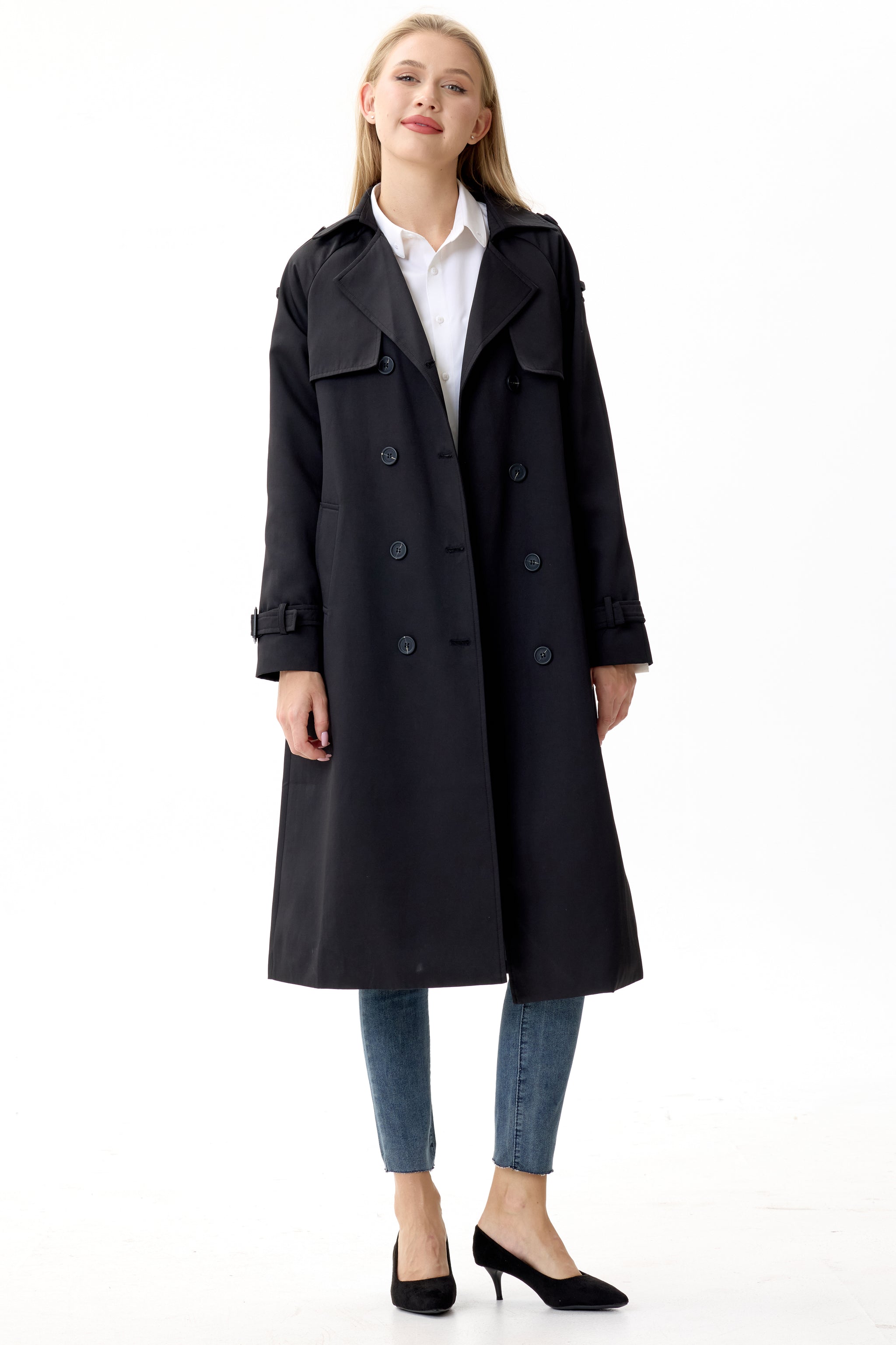 Timeless Black Marquise™ Water-Resistant Trench Coat - Crescentt