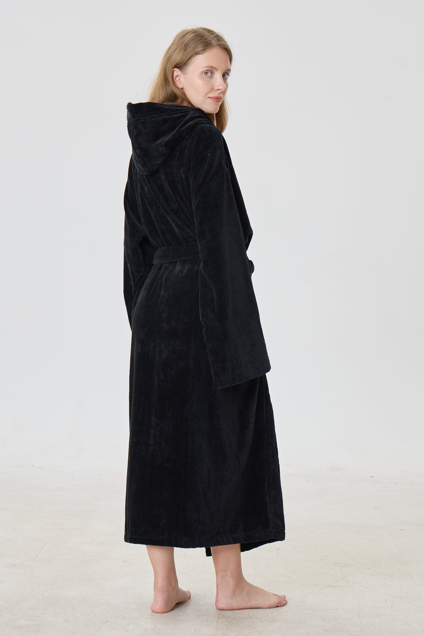 Noir Luxe Hooded Turkish Cotton Spa Bathrobe