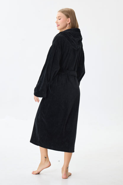Noir Luxe Hooded Turkish Cotton Spa Bathrobe
