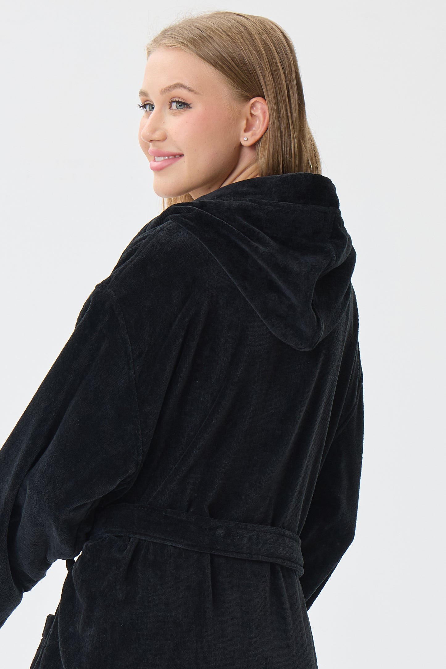 Noir Luxe Hooded Turkish Cotton Spa Bathrobe