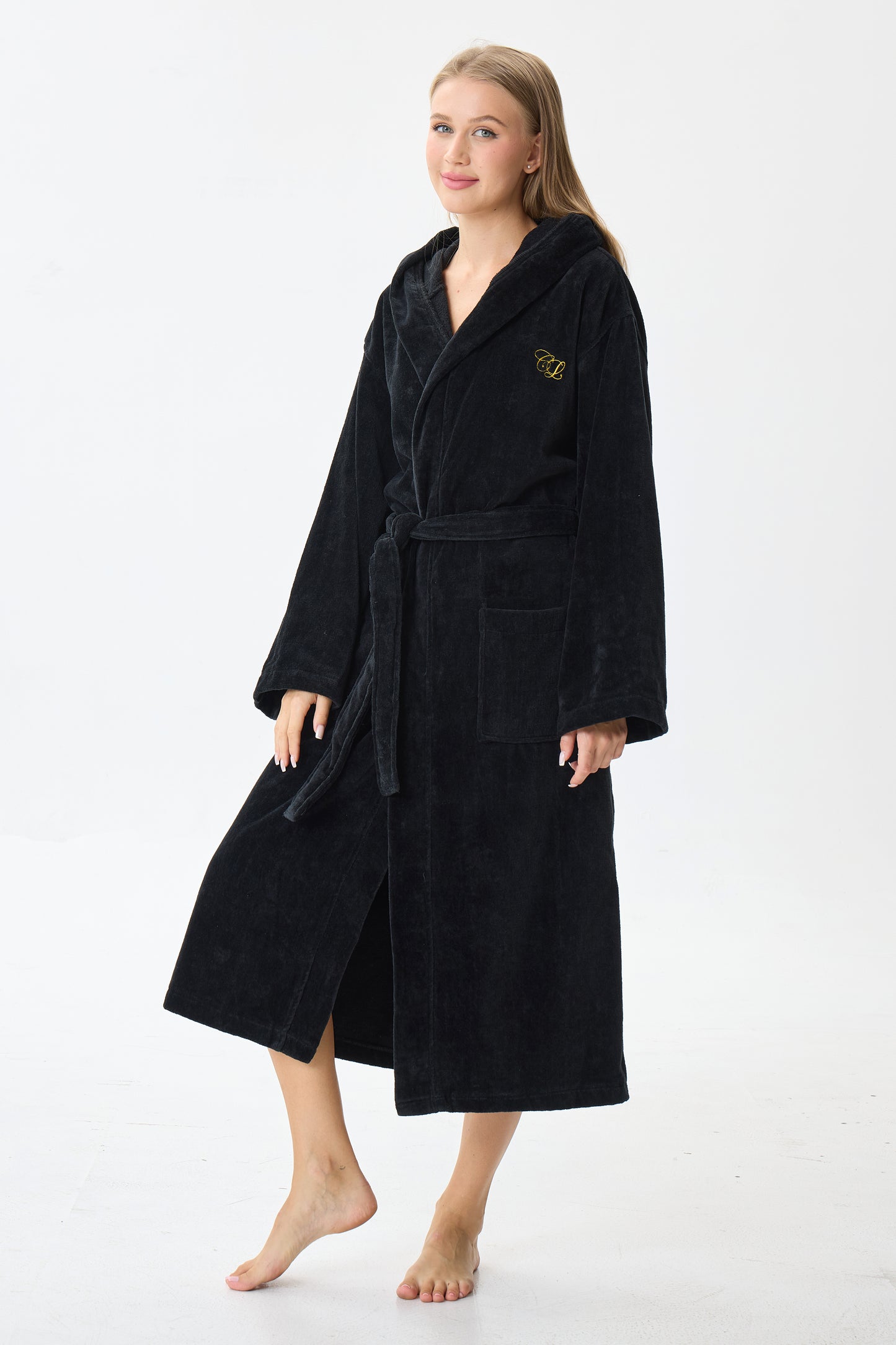 Noir Luxe Hooded Turkish Cotton Spa Bathrobe