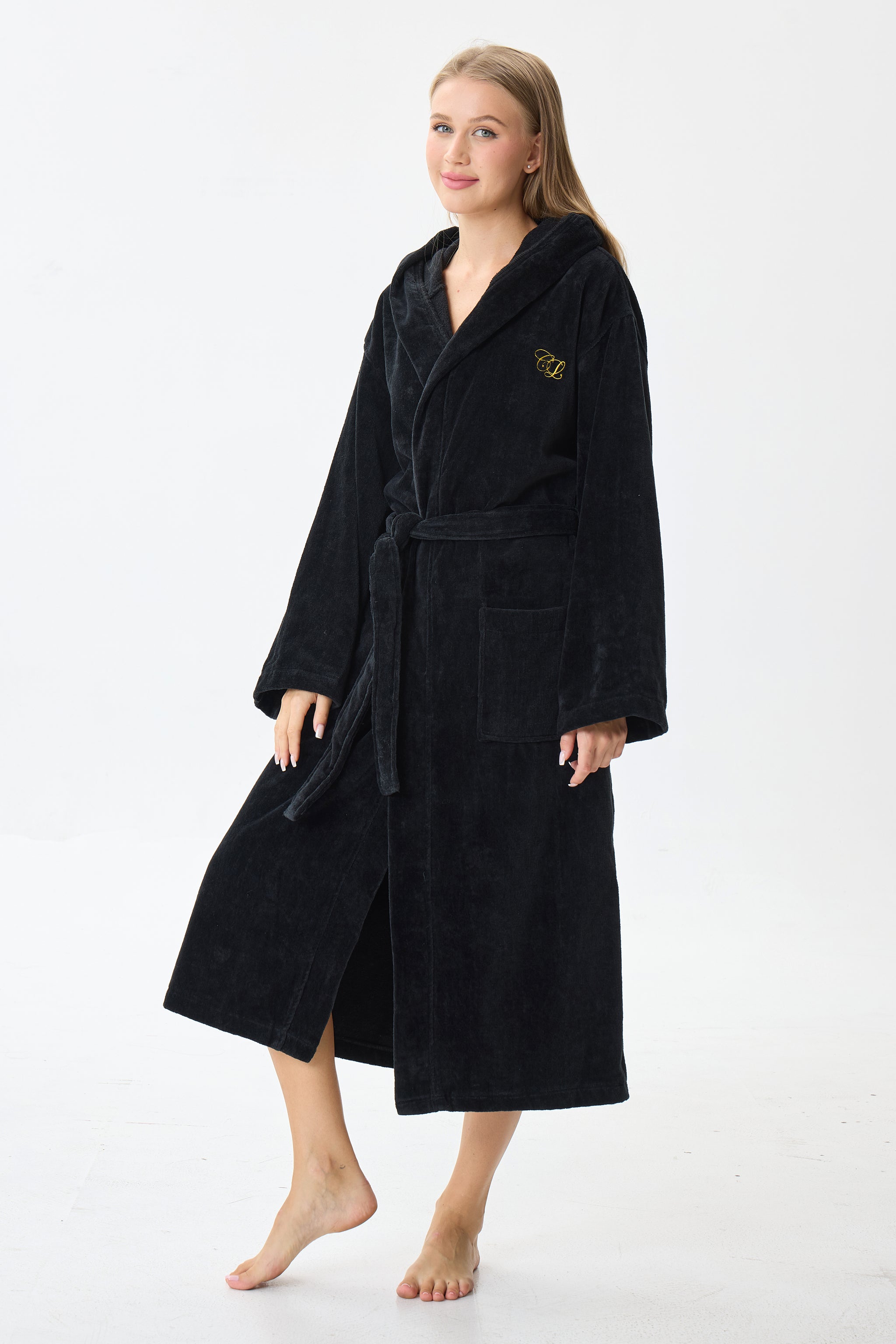 Noir Luxe Hooded Turkish Cotton Spa Bathrobe - Crescentt