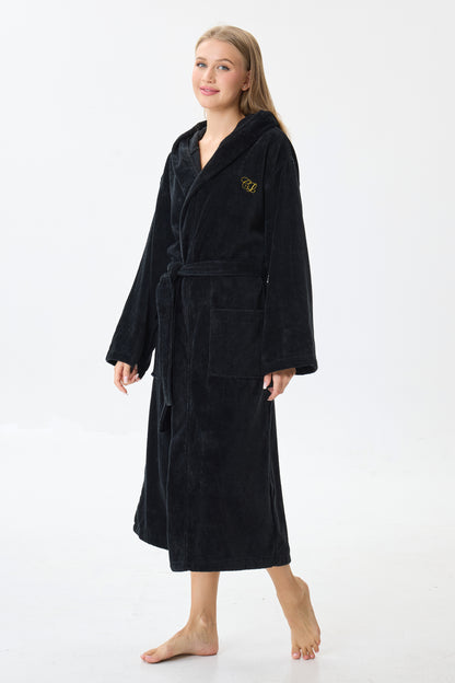 Noir Luxe Hooded Turkish Cotton Spa Bathrobe