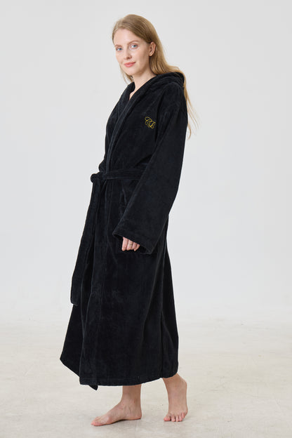 Noir Luxe Hooded Turkish Cotton Spa Bathrobe
