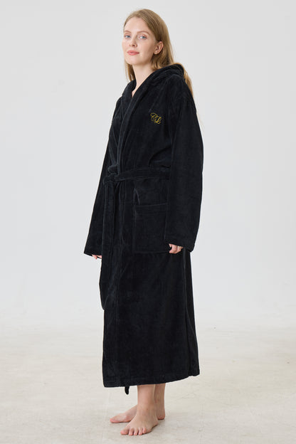 Noir Luxe Hooded Turkish Cotton Spa Bathrobe