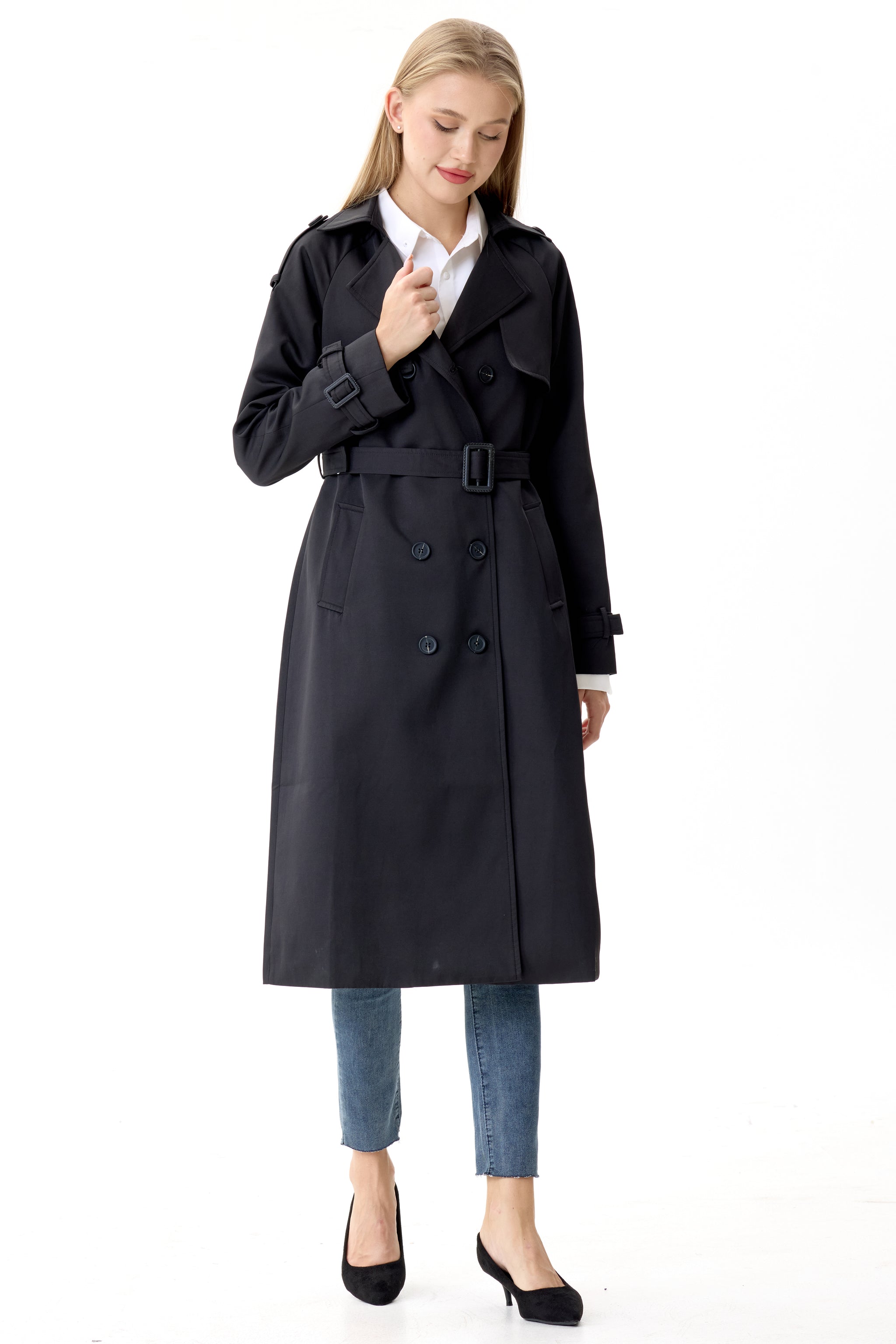 Timeless Black Marquise™ Water-Resistant Trench Coat - Crescentt