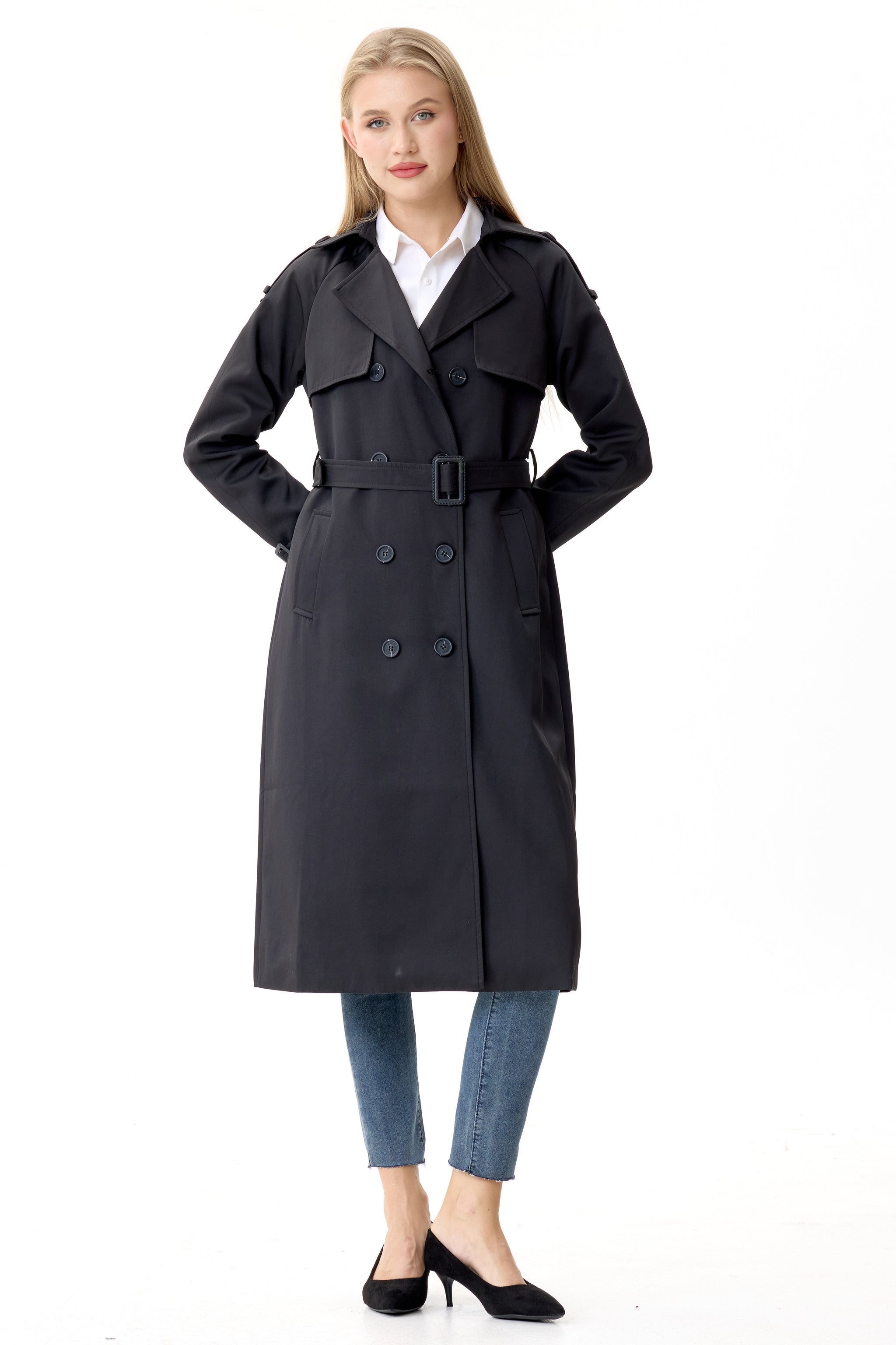 Timeless Black Marquise™ Water-Resistant Trench Coat - Crescentt