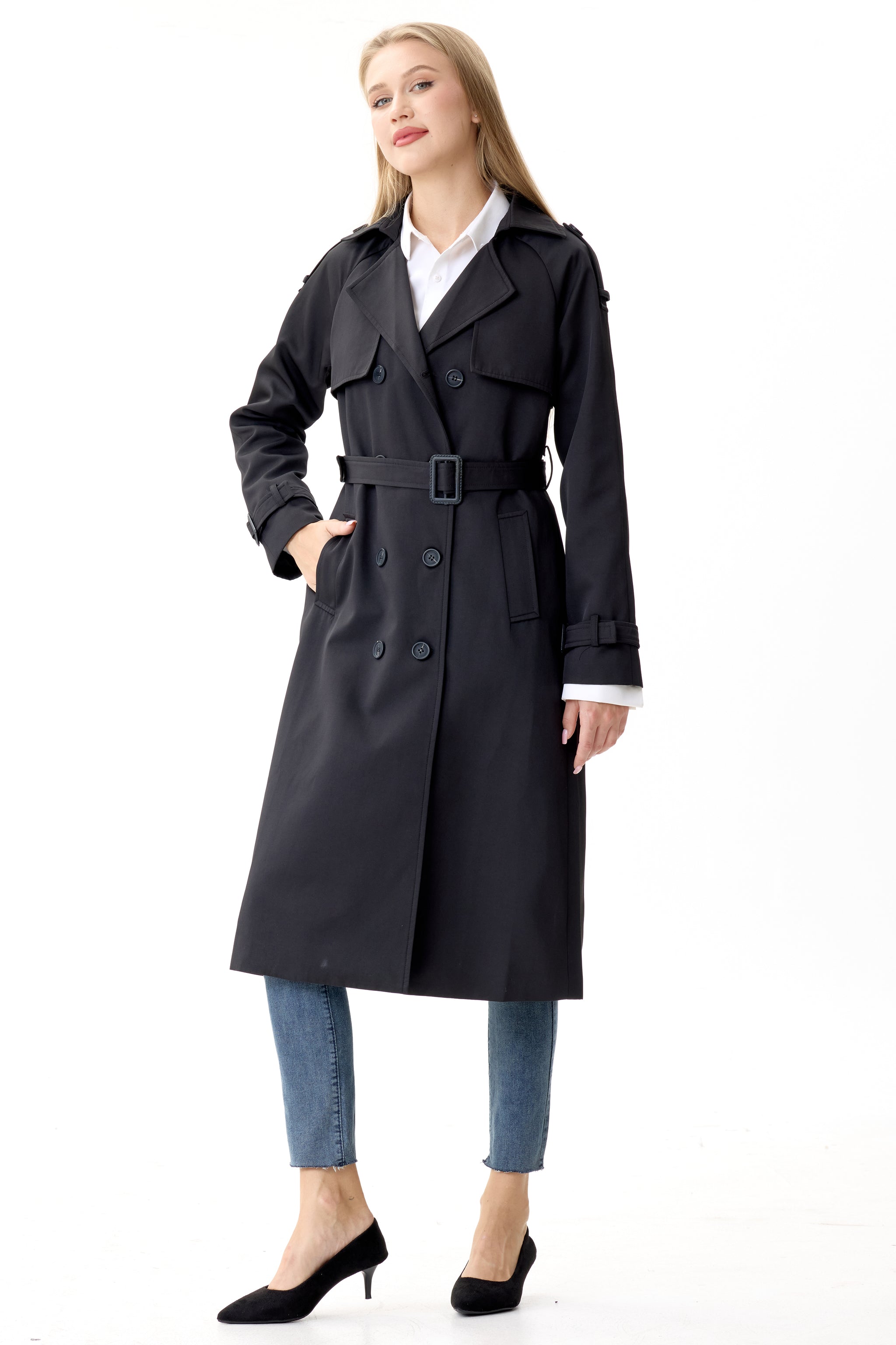 Timeless Black Marquise™ Water-Resistant Trench Coat - Crescentt
