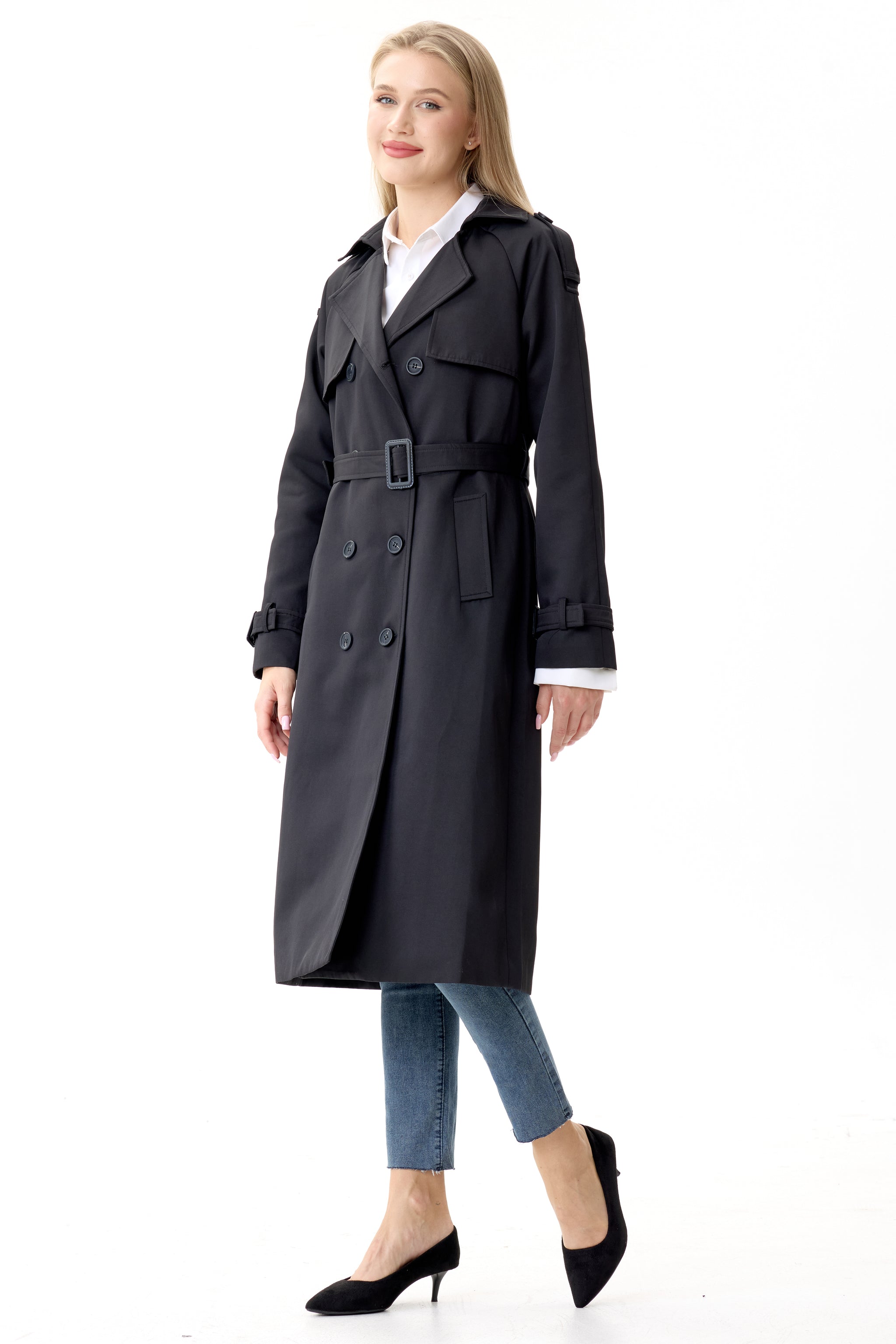 Timeless Black Marquise™ Water-Resistant Trench Coat - Crescentt