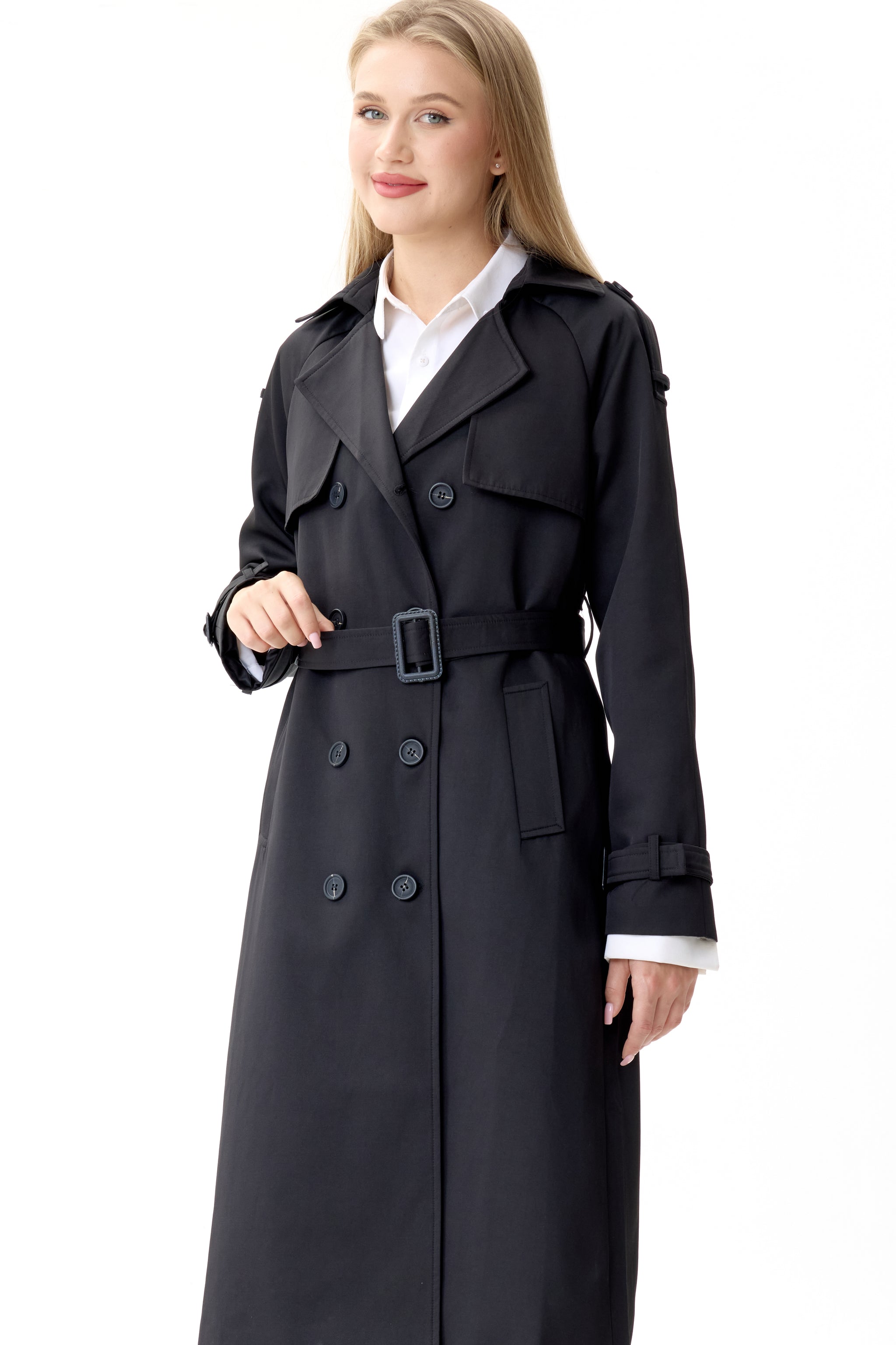 Timeless Black Marquise™ Water-Resistant Trench Coat - Crescentt