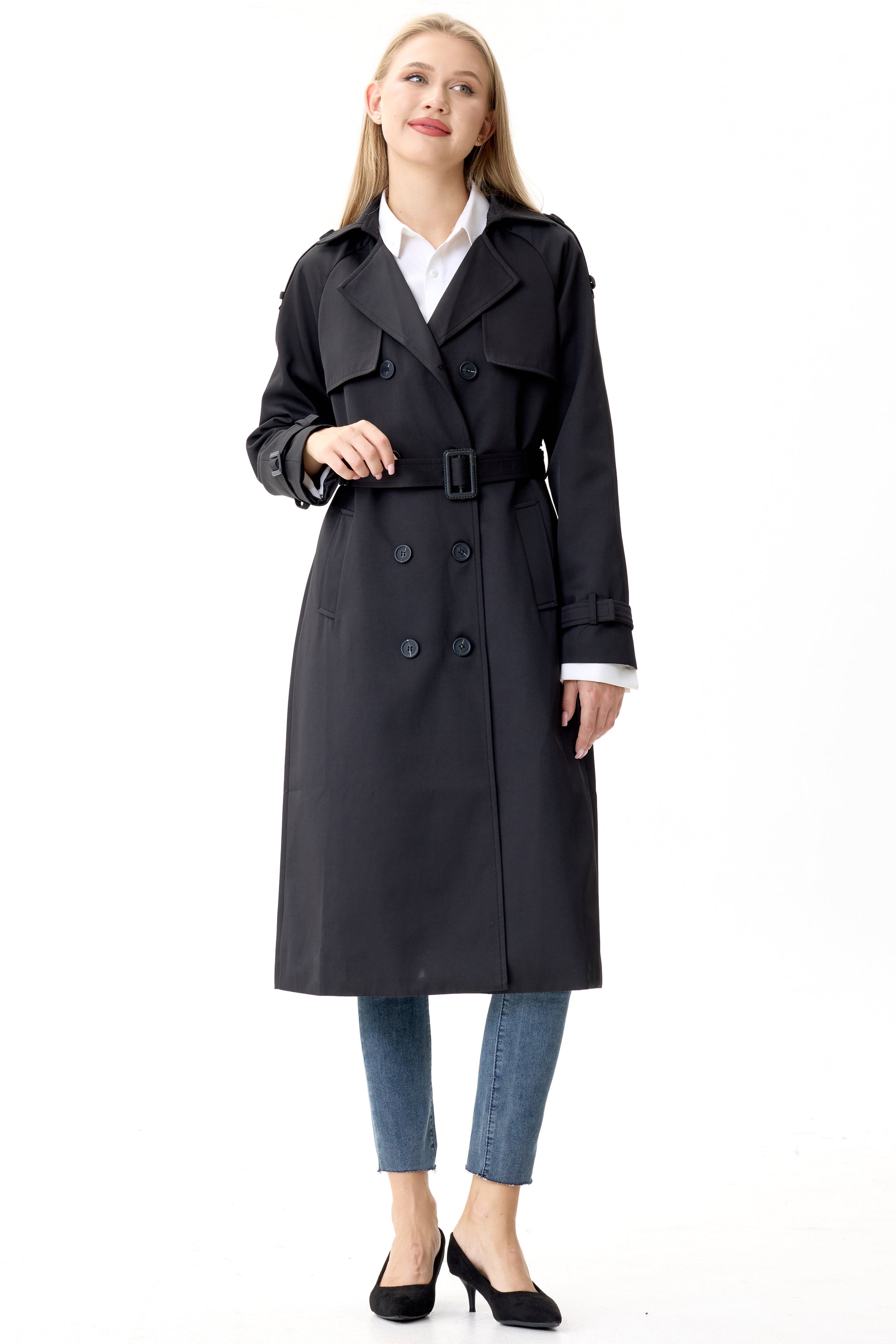 Timeless Black Marquise™ Water-Resistant Trench Coat - Crescentt