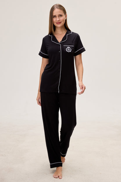 Royal Black Bamboo Silk™ Pajama Set – Short Sleeve & Pants