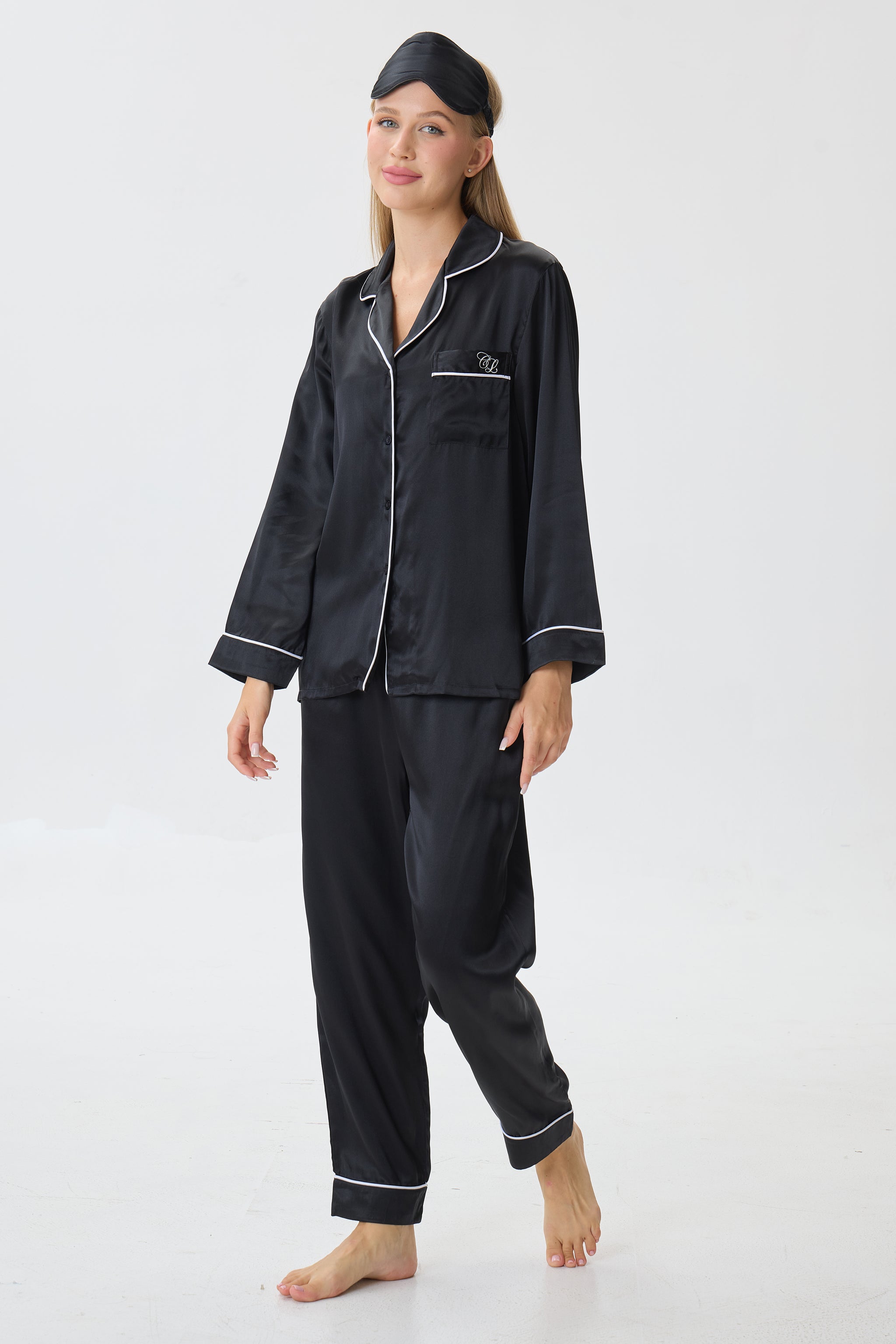 Onyx Emery™ Mulberry Silk Pajama Set + Eye Mask + Scrunchie - Crescentt