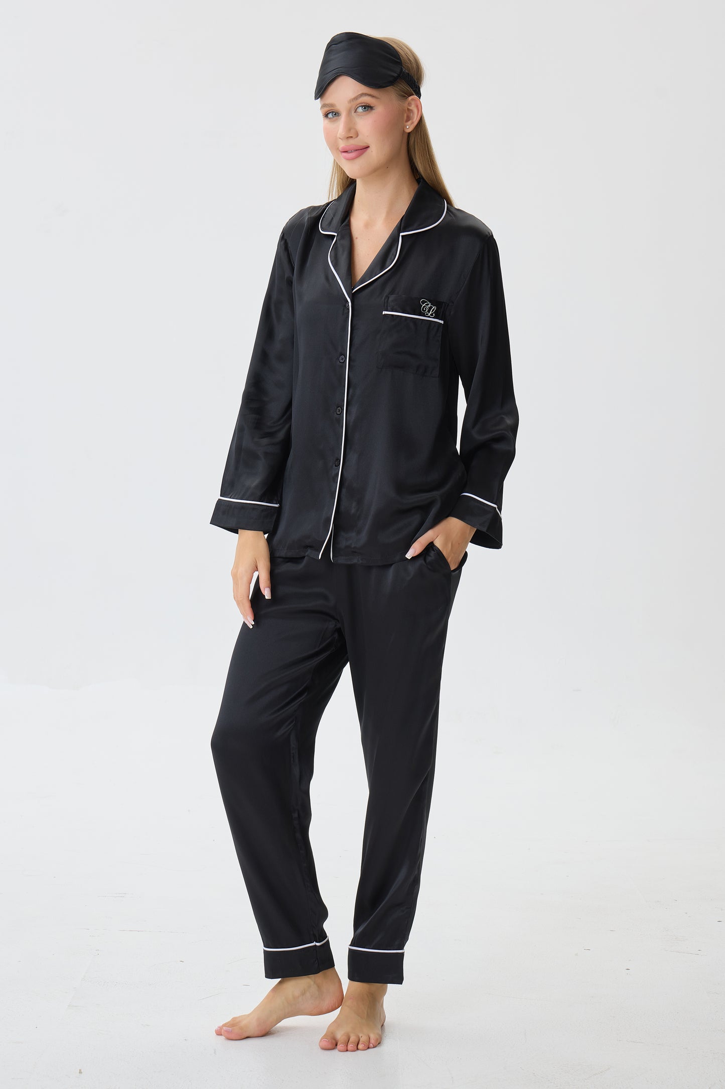 Onyx Emery™ Mulberry Silk Pajama Set + Eye Mask + Scrunchie