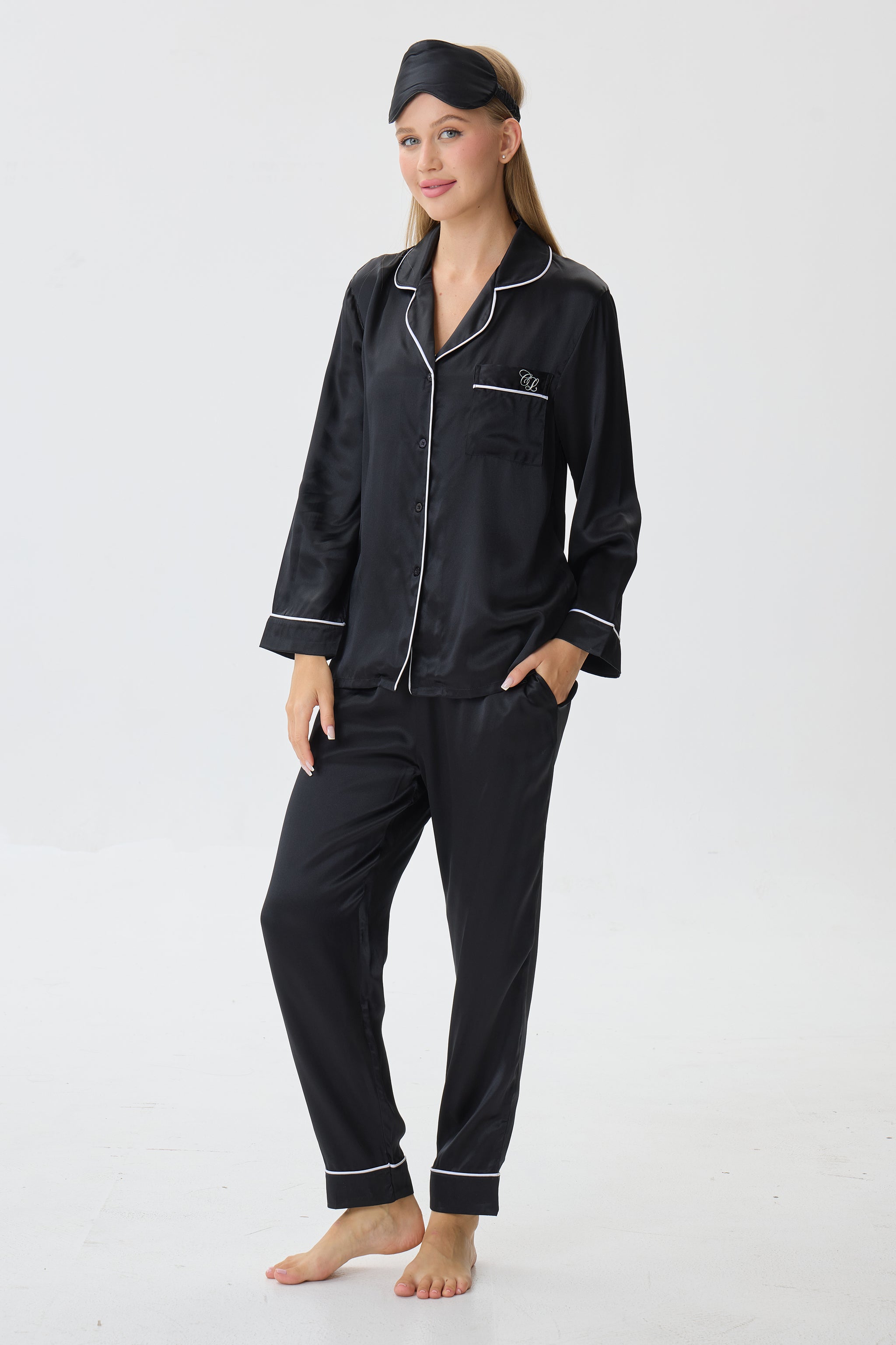 Onyx Emery™ Mulberry Silk Pajama Set + Eye Mask + Scrunchie - Crescentt