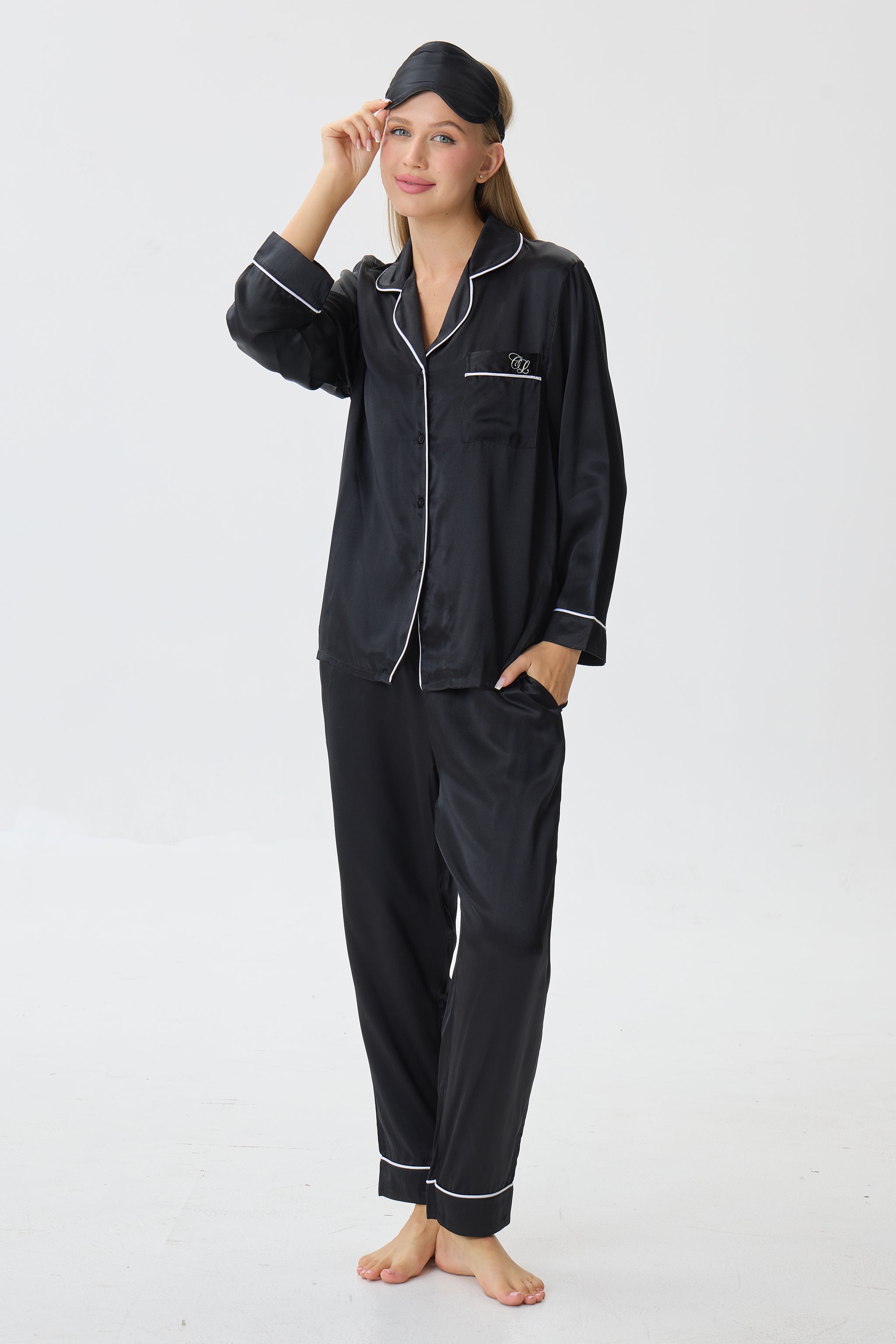 Onyx Emery™ Mulberry Silk Pajama Set + Eye Mask + Scrunchie - Crescentt