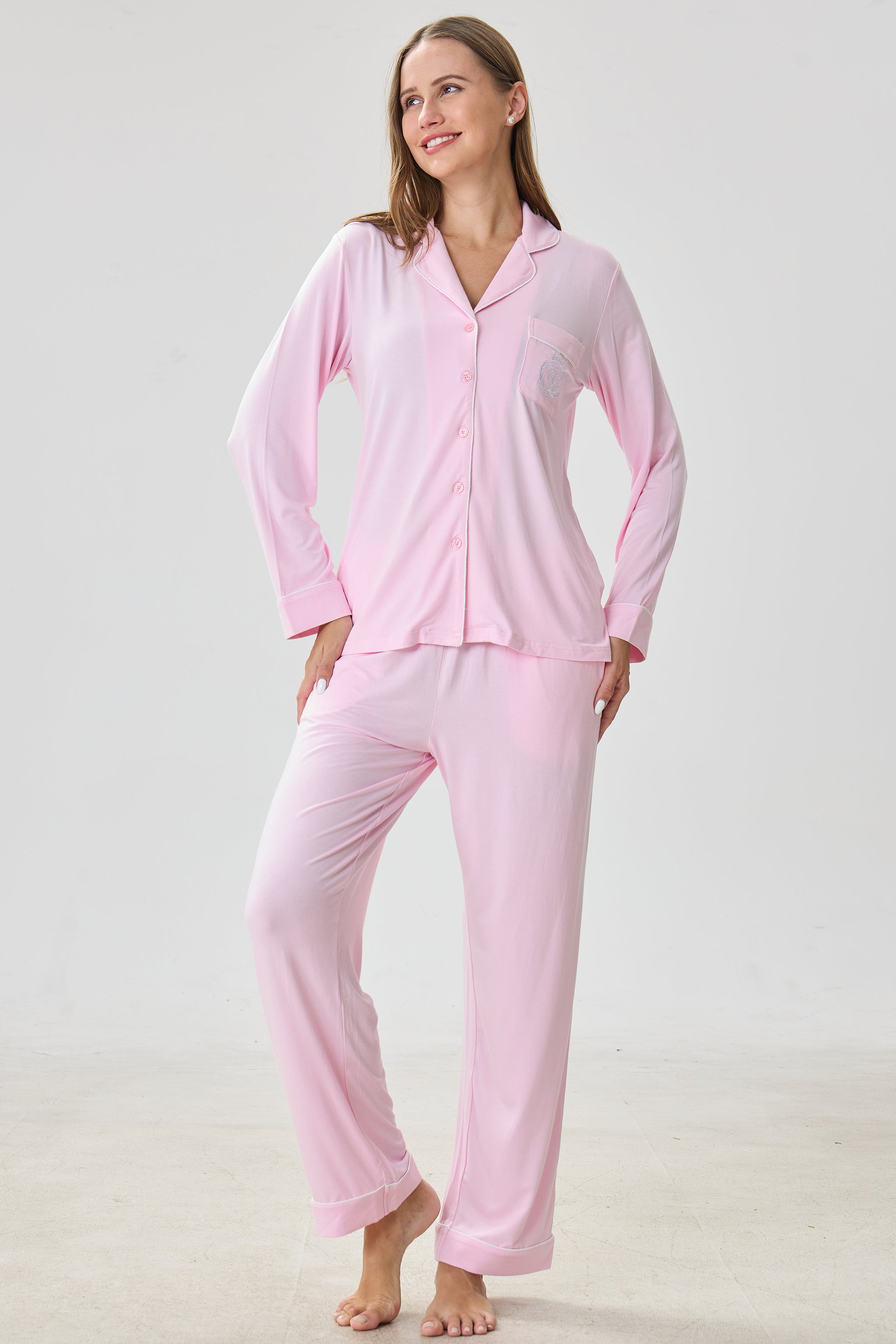 Blush Bubblegum Bamboo Silk™ Pajama Set – Long Sleeve & Pants - Crescentt