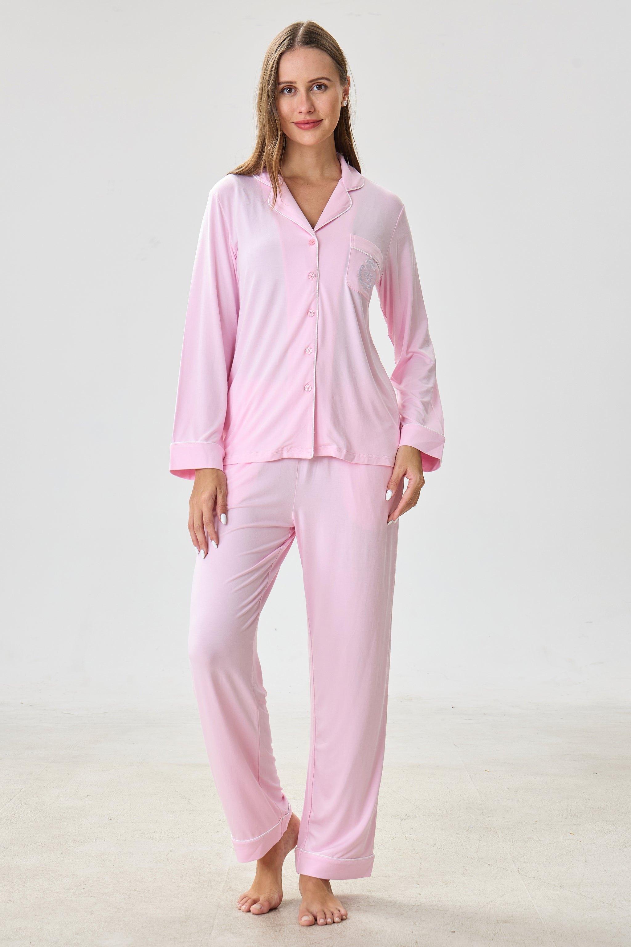 Blush Bubblegum Bamboo Silk™ Pajama Set – Long Sleeve & Pants - Crescentt