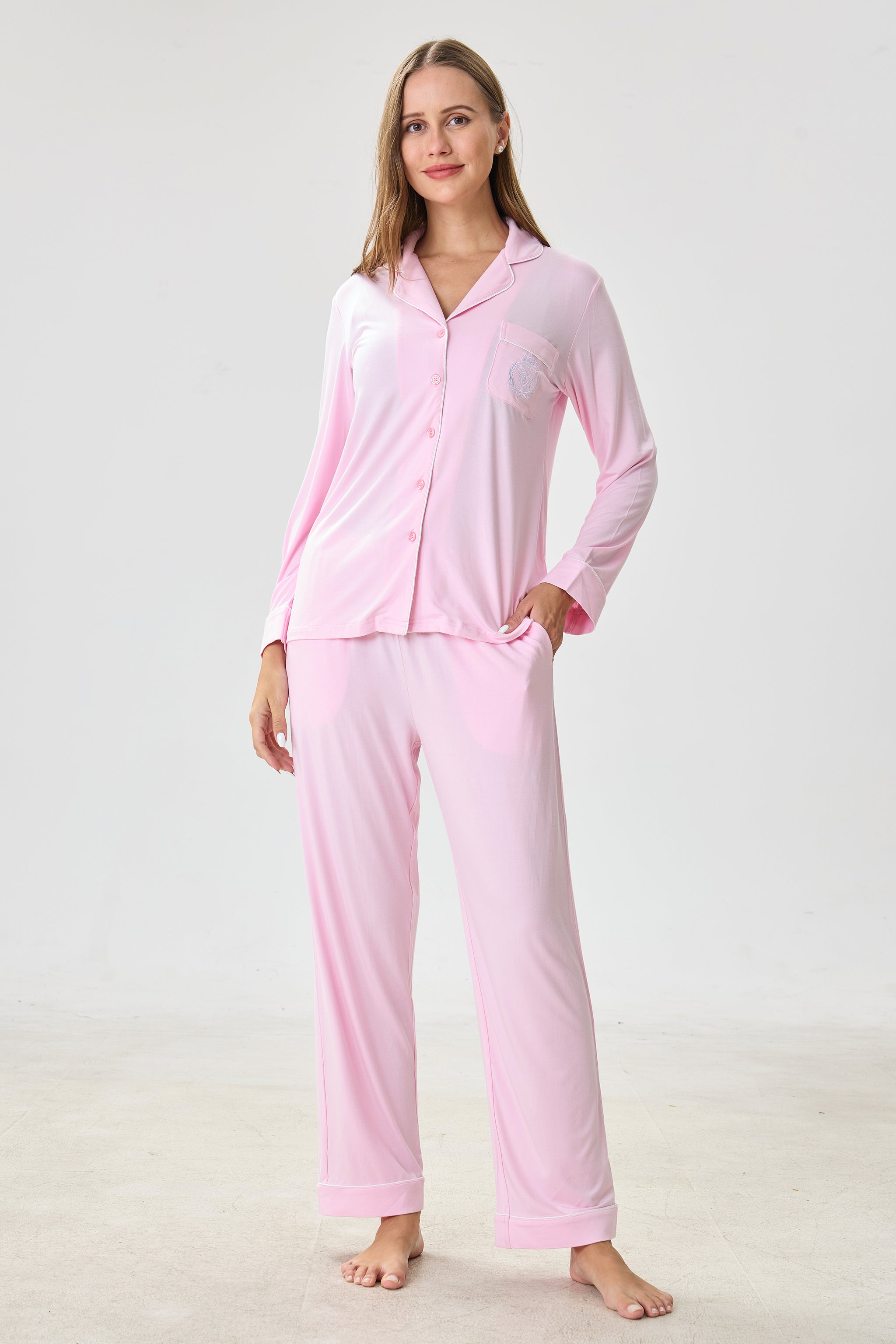 Blush Bubblegum Bamboo Silk™ Pajama Set – Long Sleeve & Pants - Crescentt