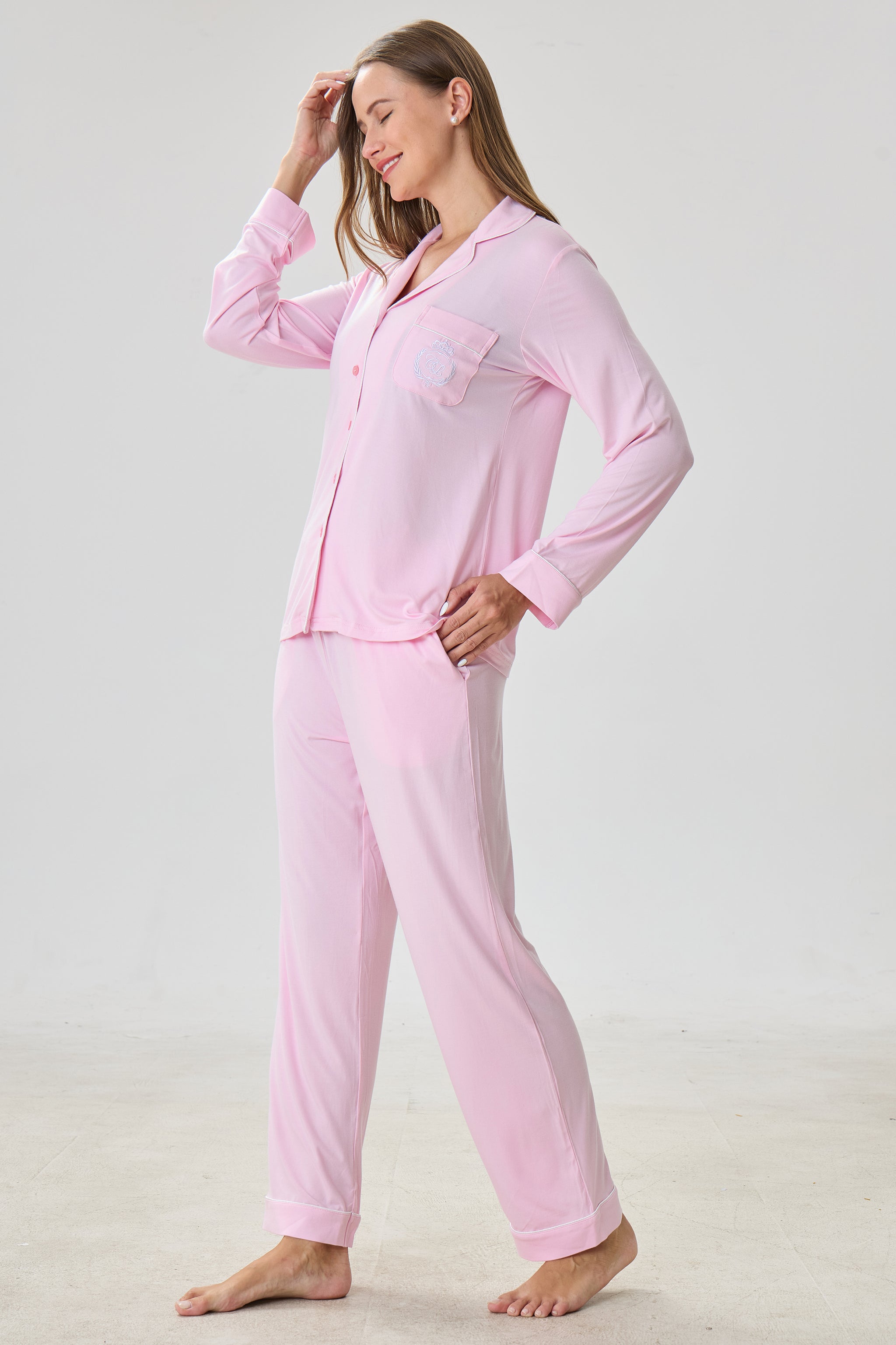 Blush Bubblegum Bamboo Silk™ Pajama Set – Long Sleeve & Pants - Crescentt