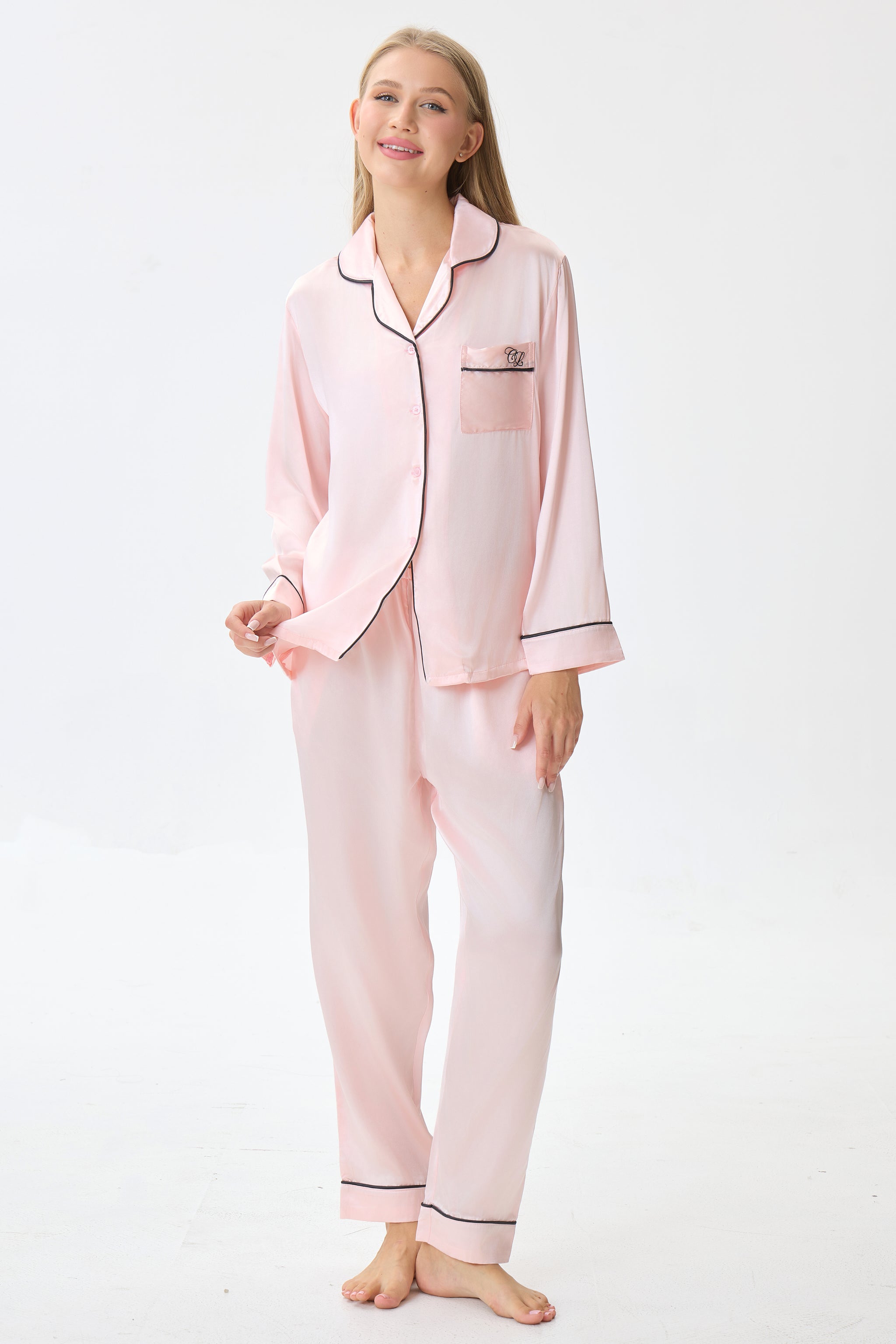 Blush Pink Emery™ Mulberry Silk Pajama Set + Eye Mask + Scrunchie - Crescentt