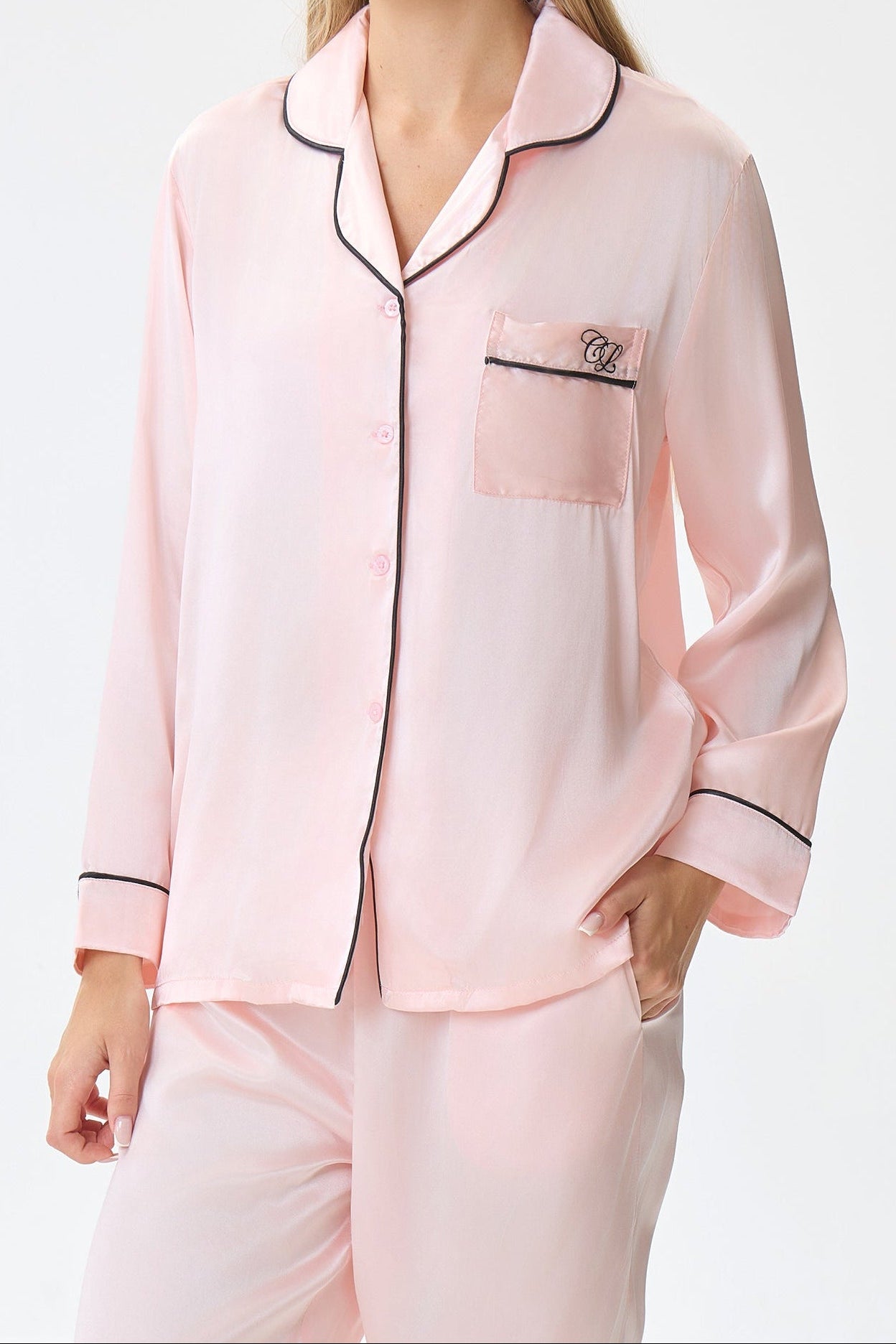 Blush Pink Emery™ Mulberry Silk Pajama Set + Eye Mask + Scrunchie - Crescentt