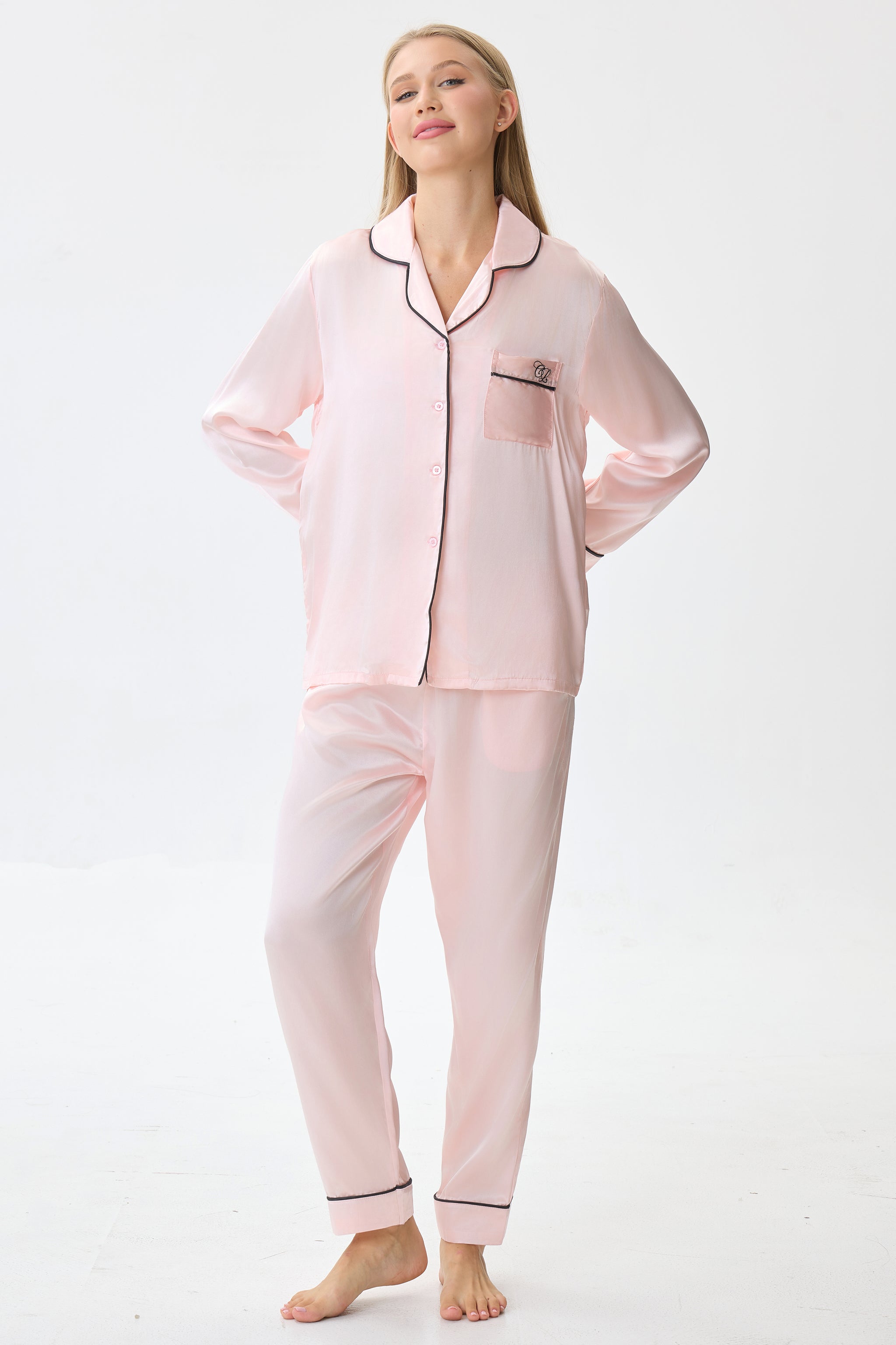 Blush Pink Emery™ Mulberry Silk Pajama Set + Eye Mask + Scrunchie - Crescentt