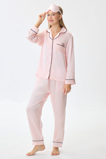 Blush Pink Emery™ Mulberry Silk Pajama Set + Eye Mask + Scrunchie