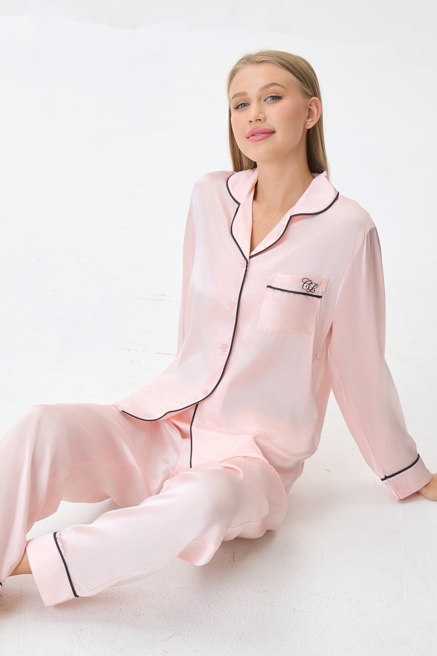 Blush Pink Emery™ Mulberry Silk Pajama Set + Eye Mask + Scrunchie