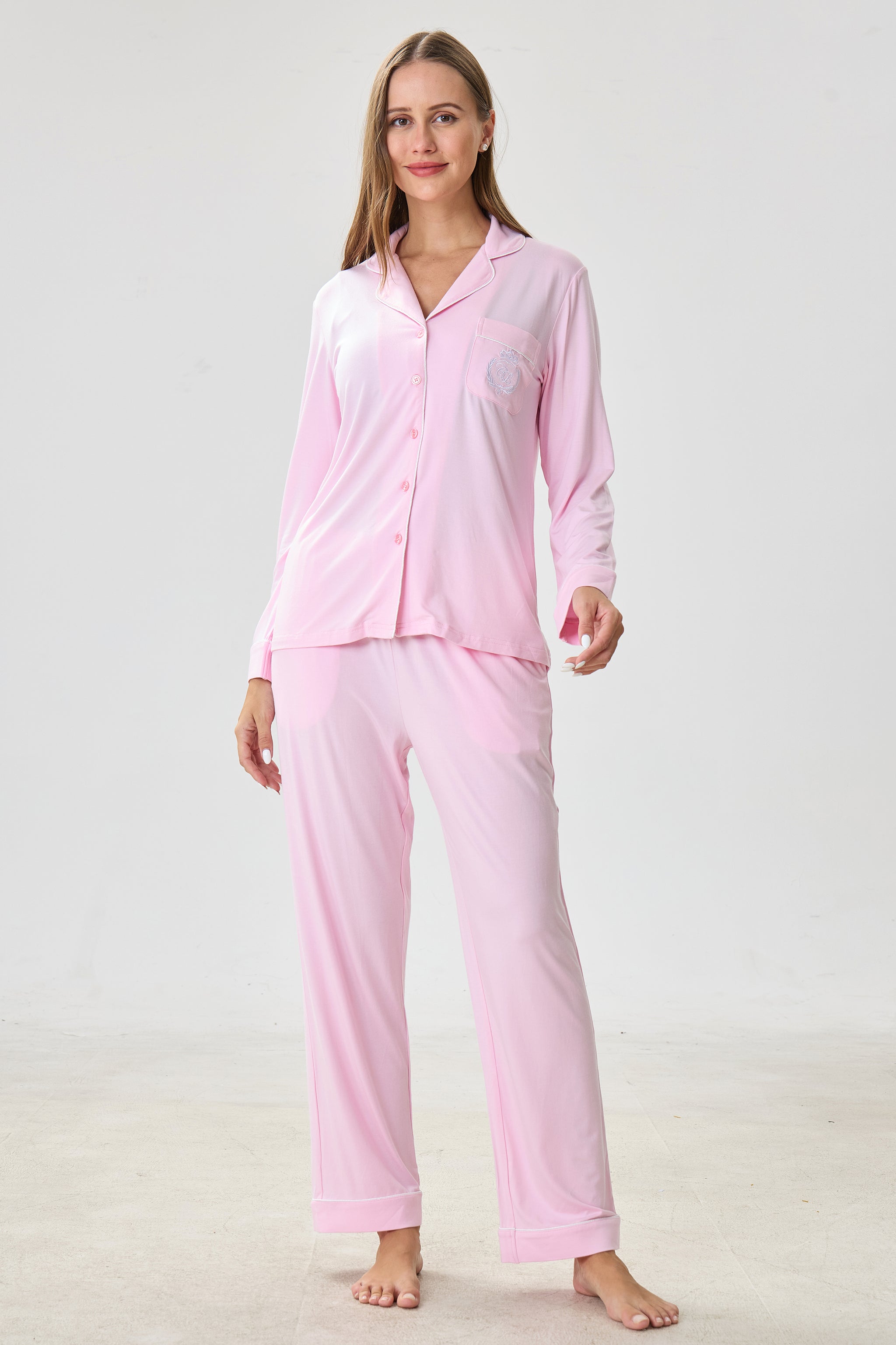 Blush Bubblegum Bamboo Silk™ Pajama Set – Long Sleeve & Pants - Crescentt