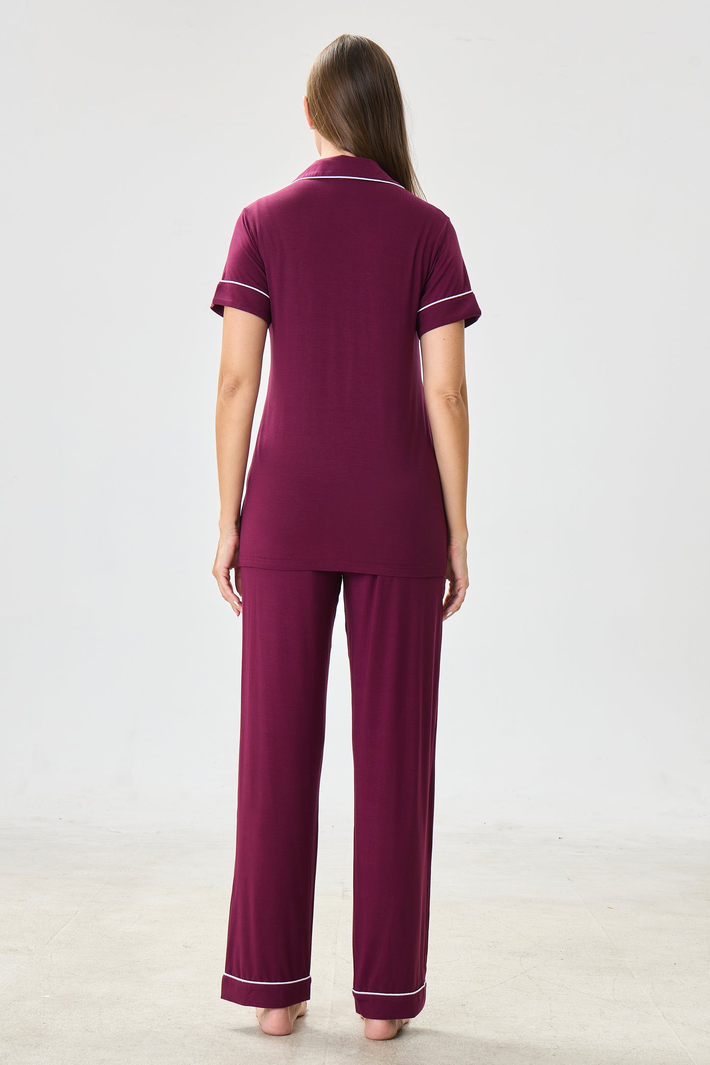 Bordeaux Luxe Modal Silk™ Pajama Set – Short Sleeve & Pants