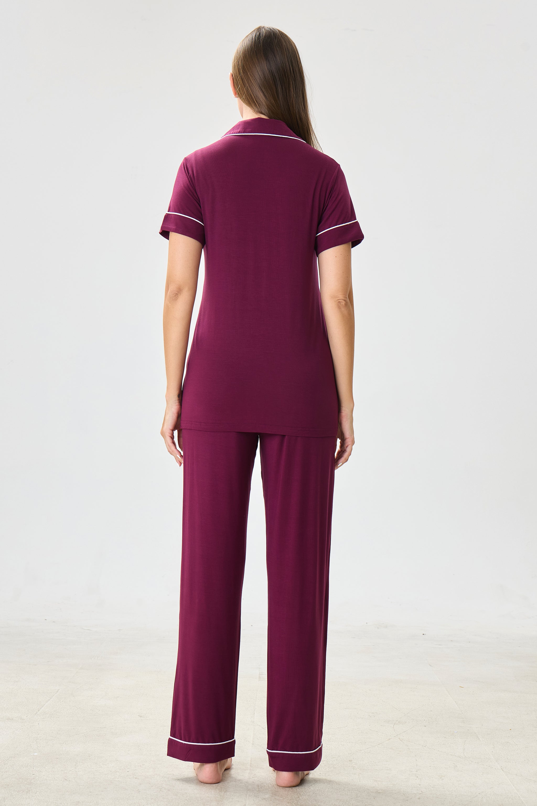 Bordeaux Luxe Modal Silk™ Pajama Set – Short Sleeve & Pants - Crescentt