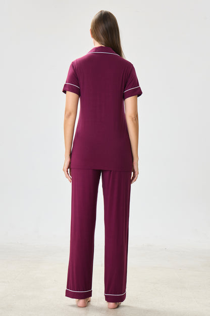 Bordeaux Luxe Modal Silk™ Pajama Set – Short Sleeve & Pants