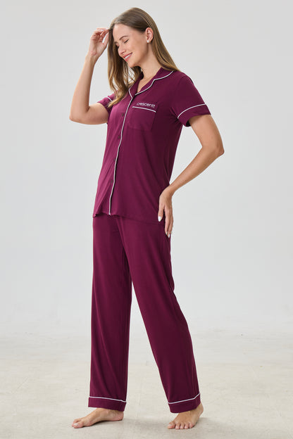 Bordeaux Luxe Modal Silk™ Pajama Set – Short Sleeve & Pants