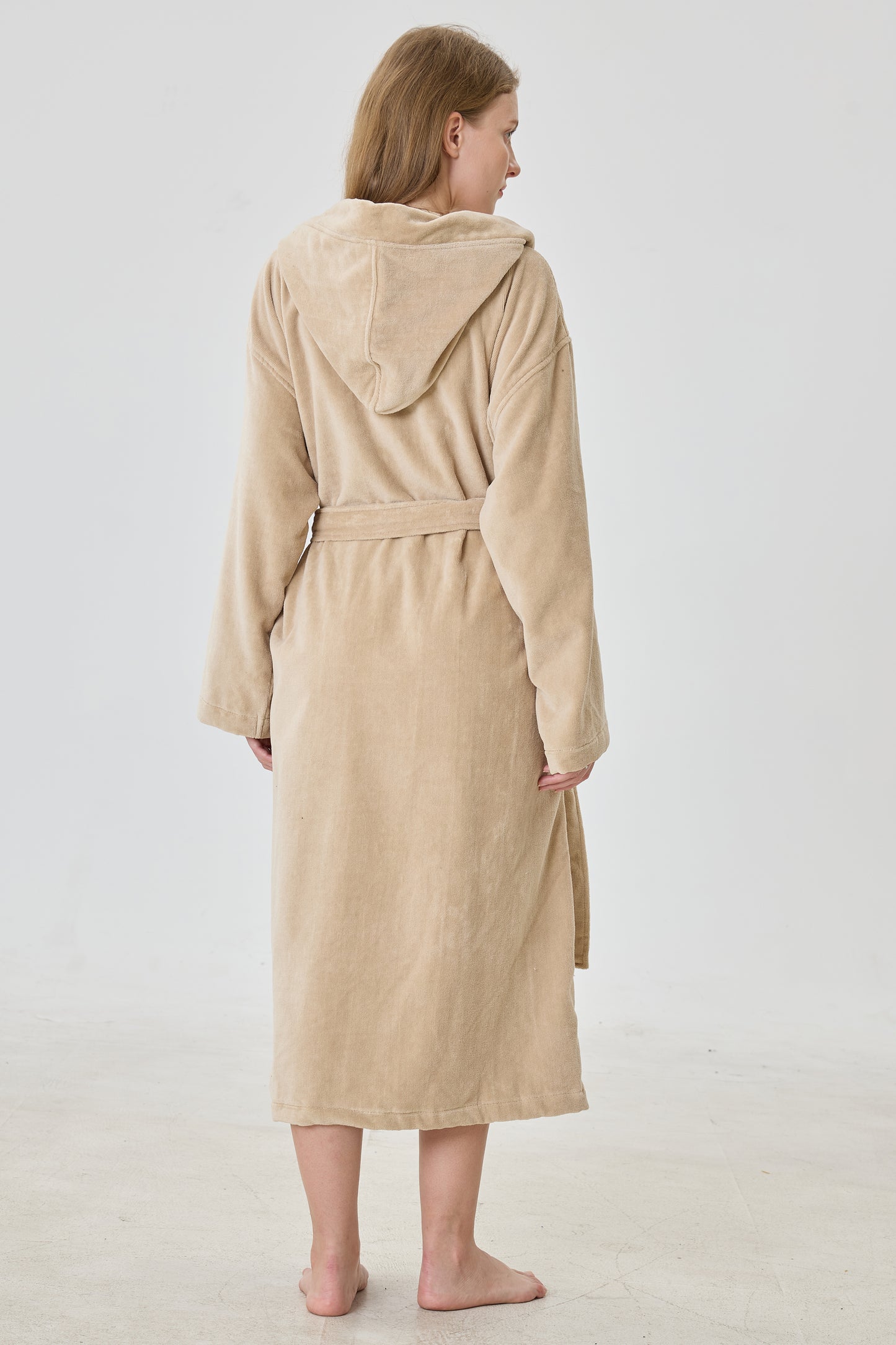 Cashmere Beige Hooded Turkish Cotton Spa Bathrobe